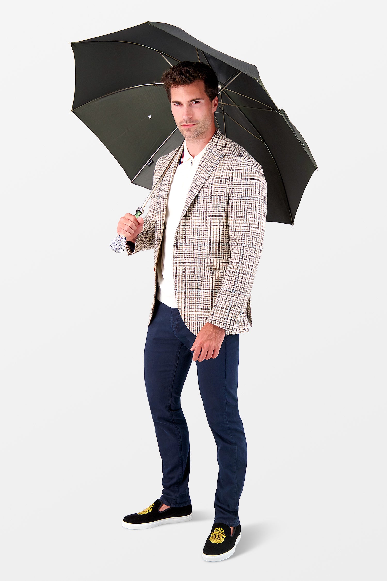 Parapluie Pasotti vert, manche lion argenté