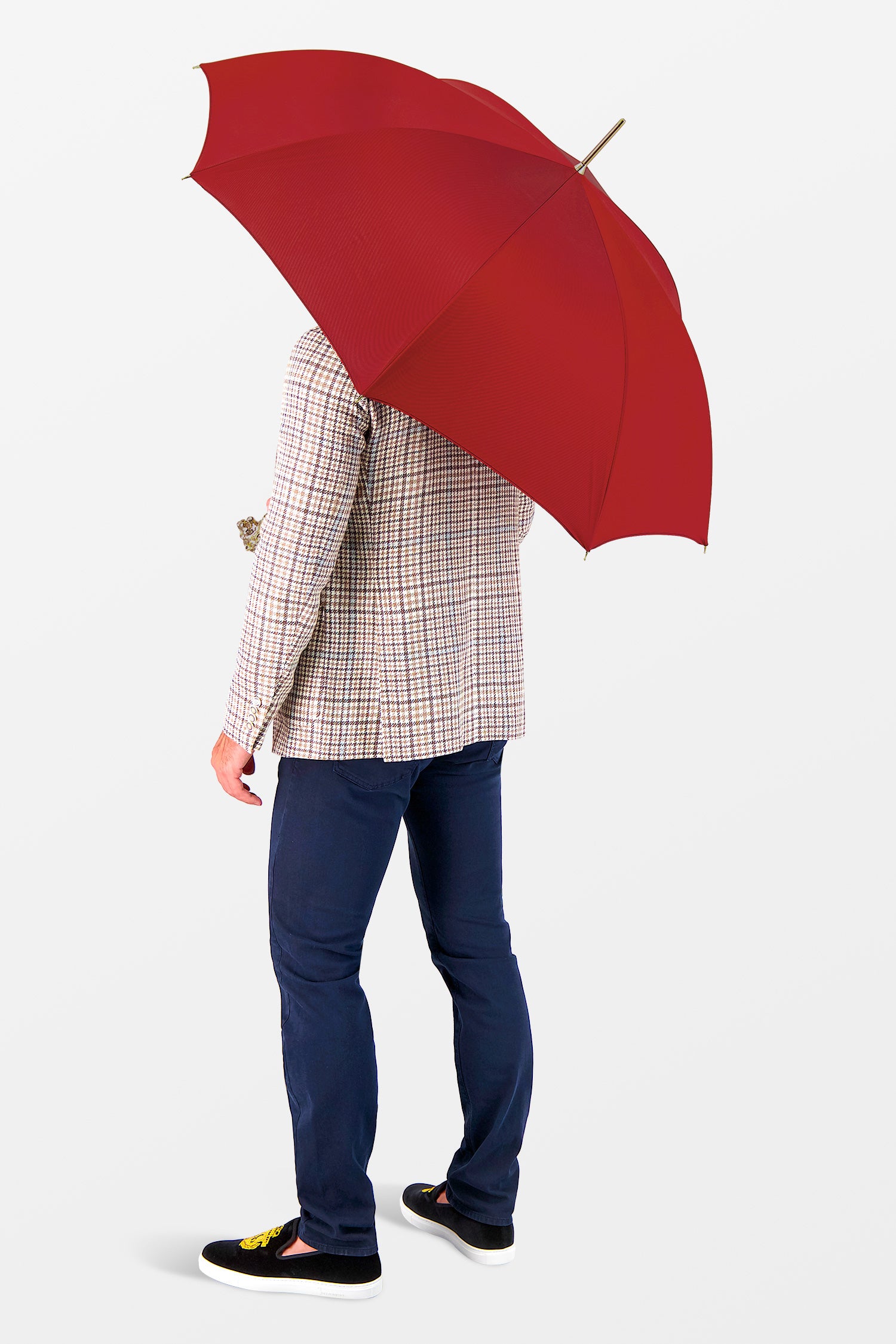 Parapluie rouge Pasotti avec poignée tête de lion dorée, avec étui et anneau