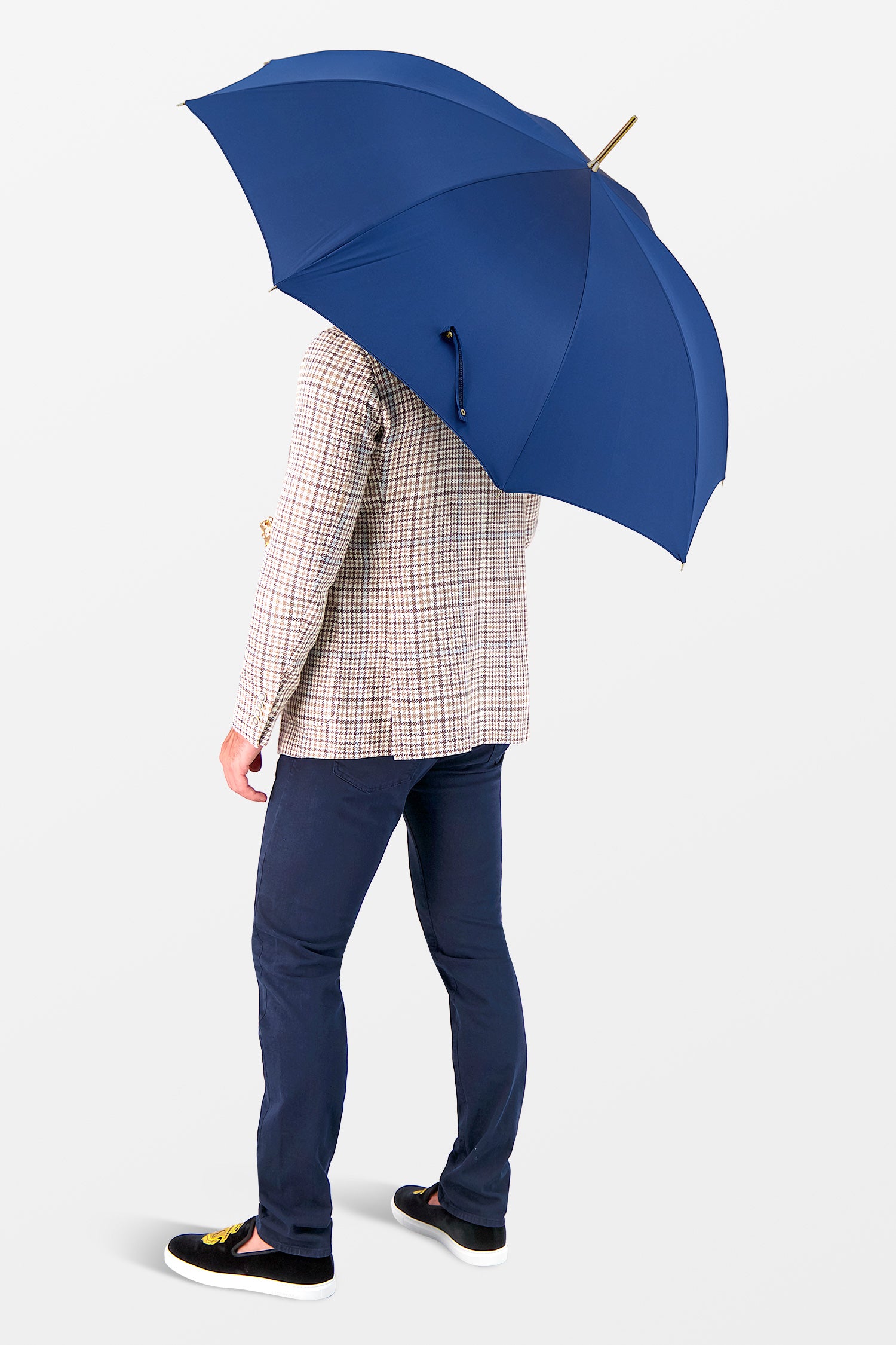 Parapluie Pasotti bleu avec poignée tête de lion dorée