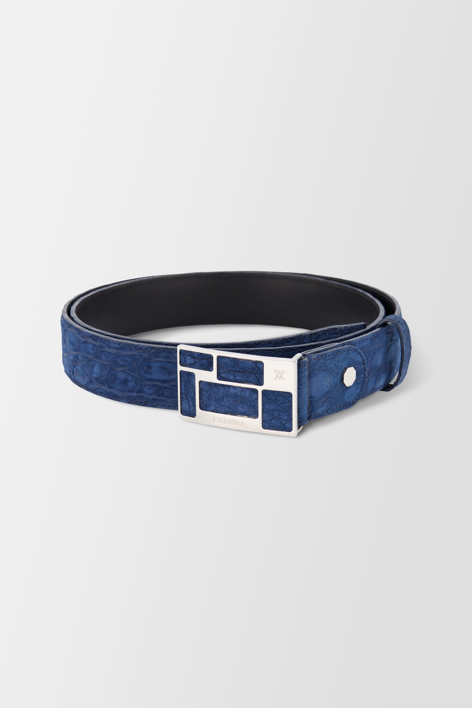 Artioli Blue Nubuk Caiman Belt