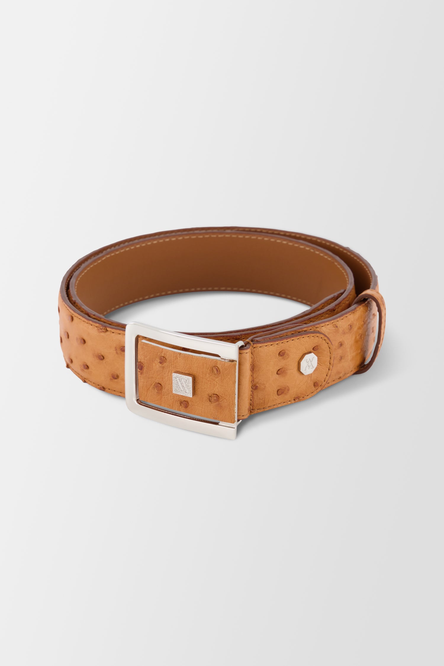 Artioli Brown Cognac Ostrich Belt