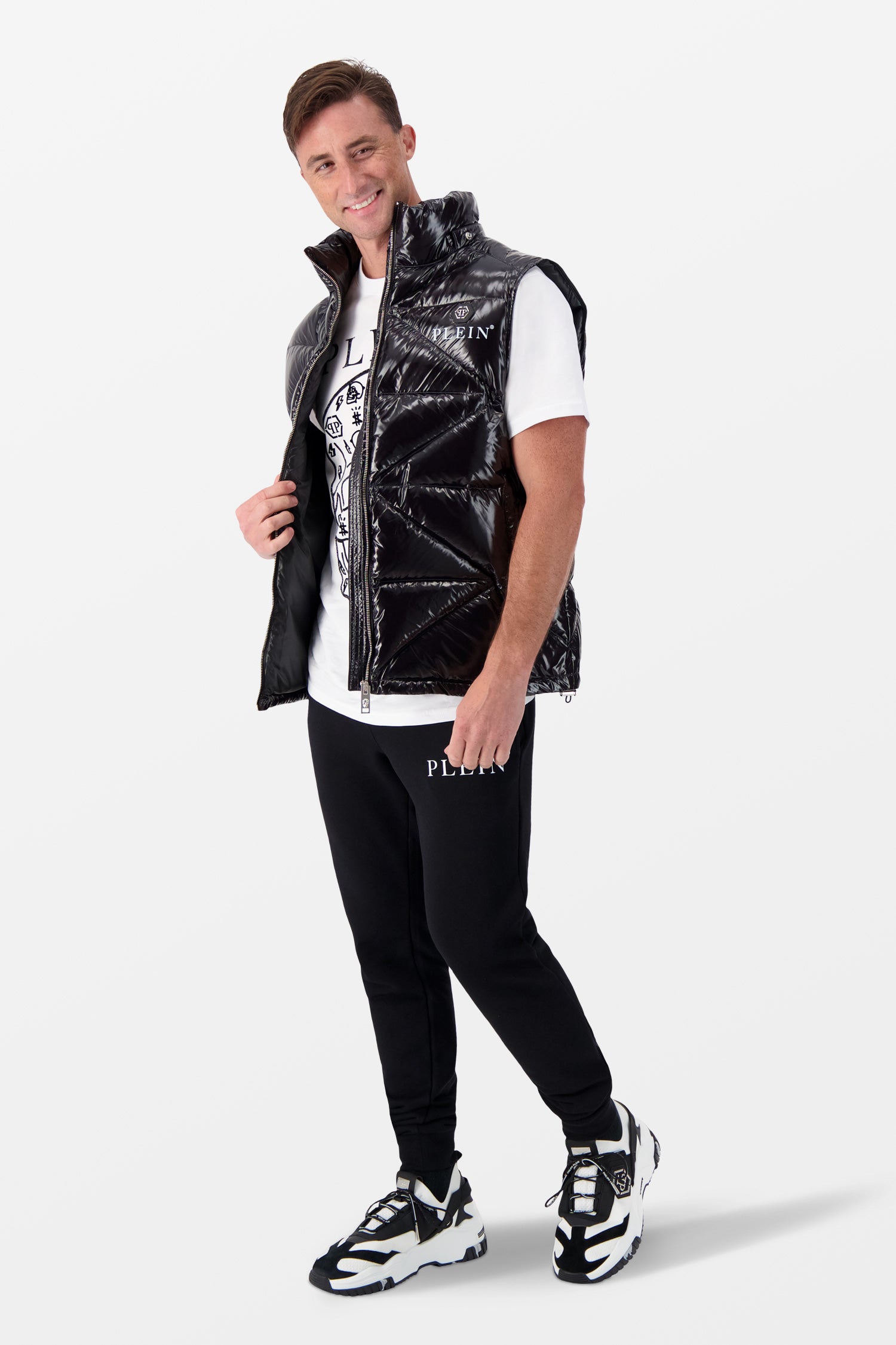 Philipp Plein Black Sleeveless Quilted Down jacket Hexagon
