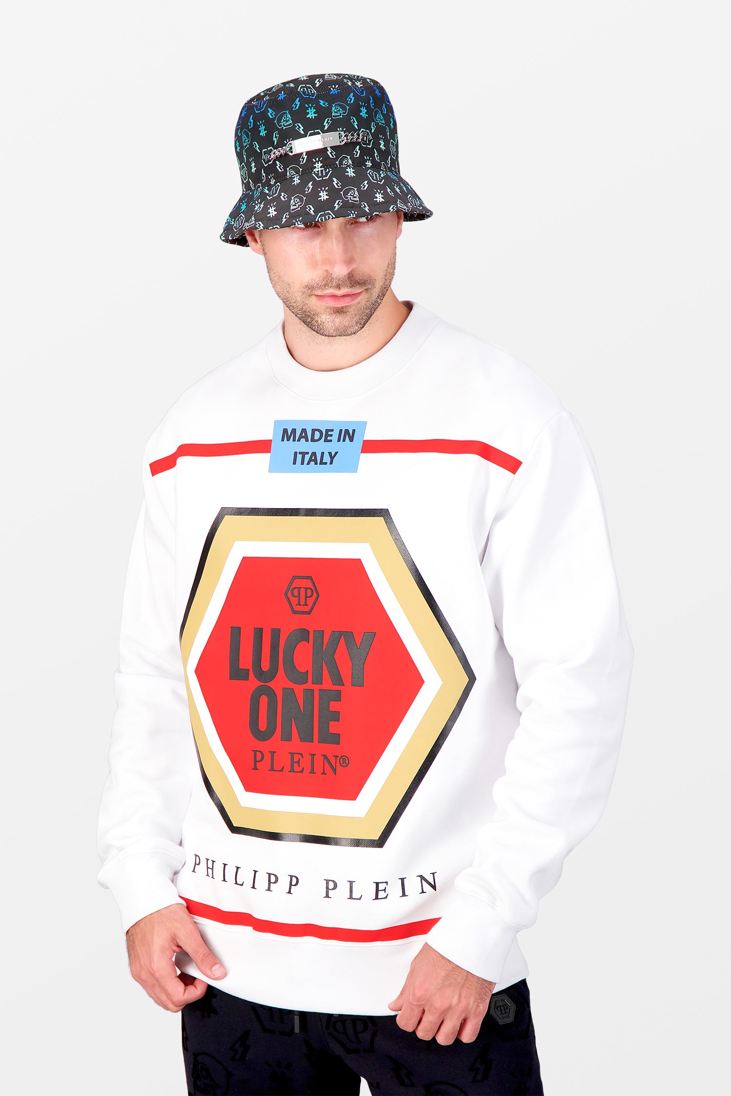 Philipp Plein White LS Print Lucky One Sweatshirt