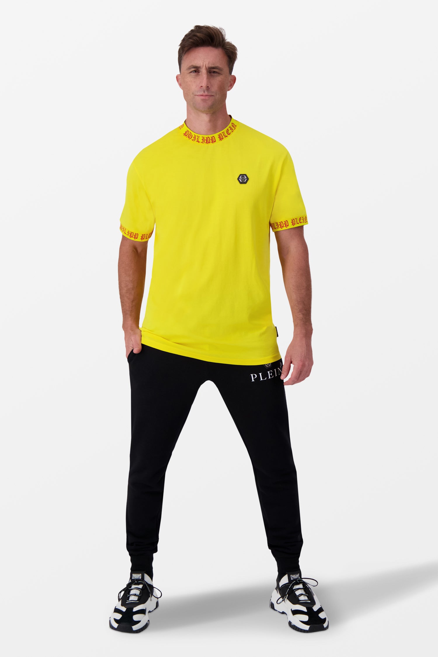 Philipp Plein Yellow Round Neck SS T-Shirt