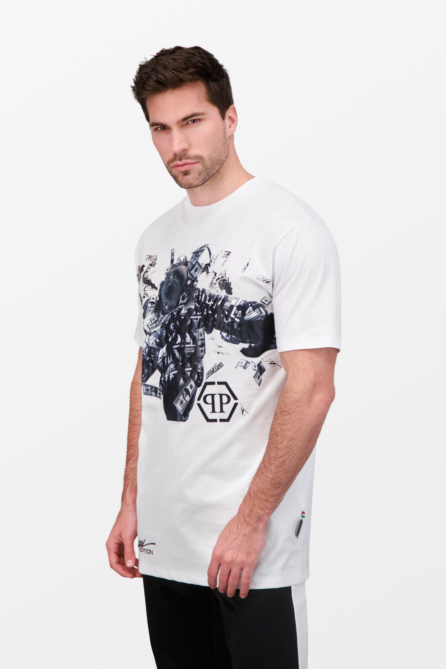 Philipp Plein White Round Neck SS PP Limited Dollar T-Shirt