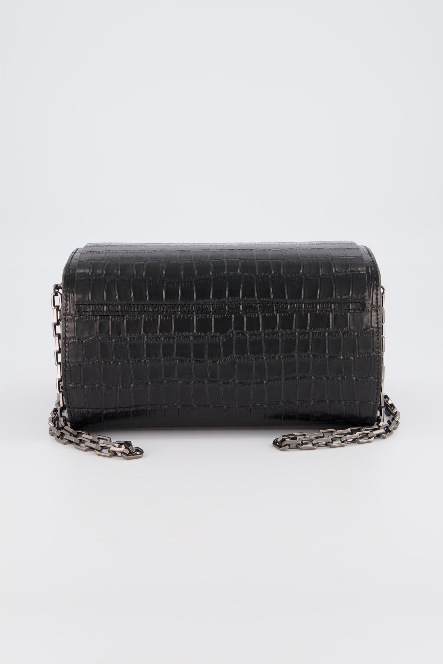 The Volon Black Crocodile Print PO Trunk Bag