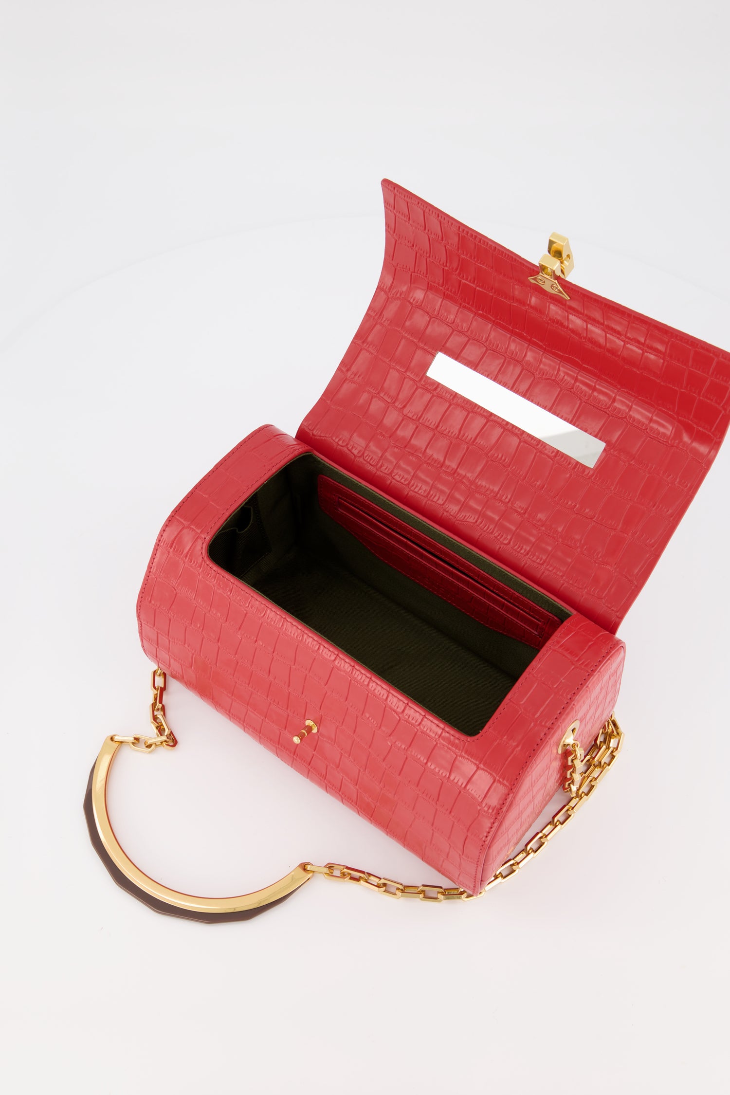 The Volon Red Crocodile Print PO Trunk Bag