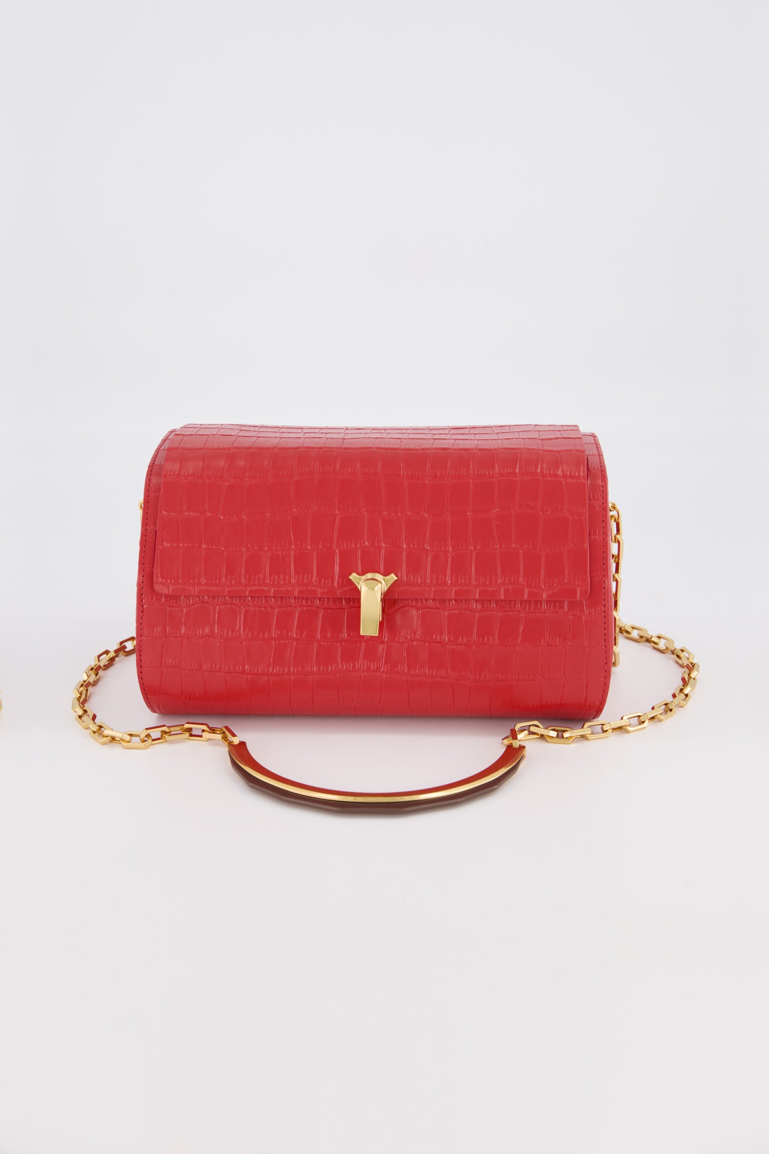 The Volon Red Crocodile Print PO Trunk Bag