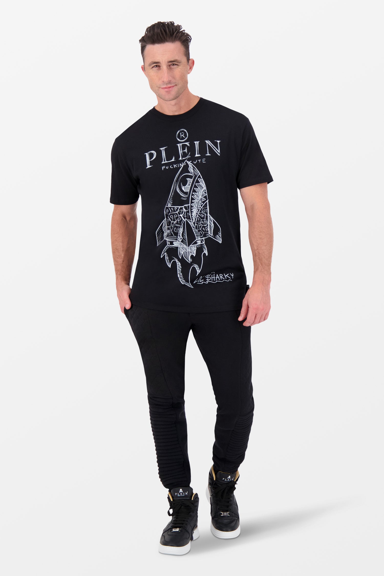 Philipp Plein Black Round Neck SS Lil’ $hark T-Shirt