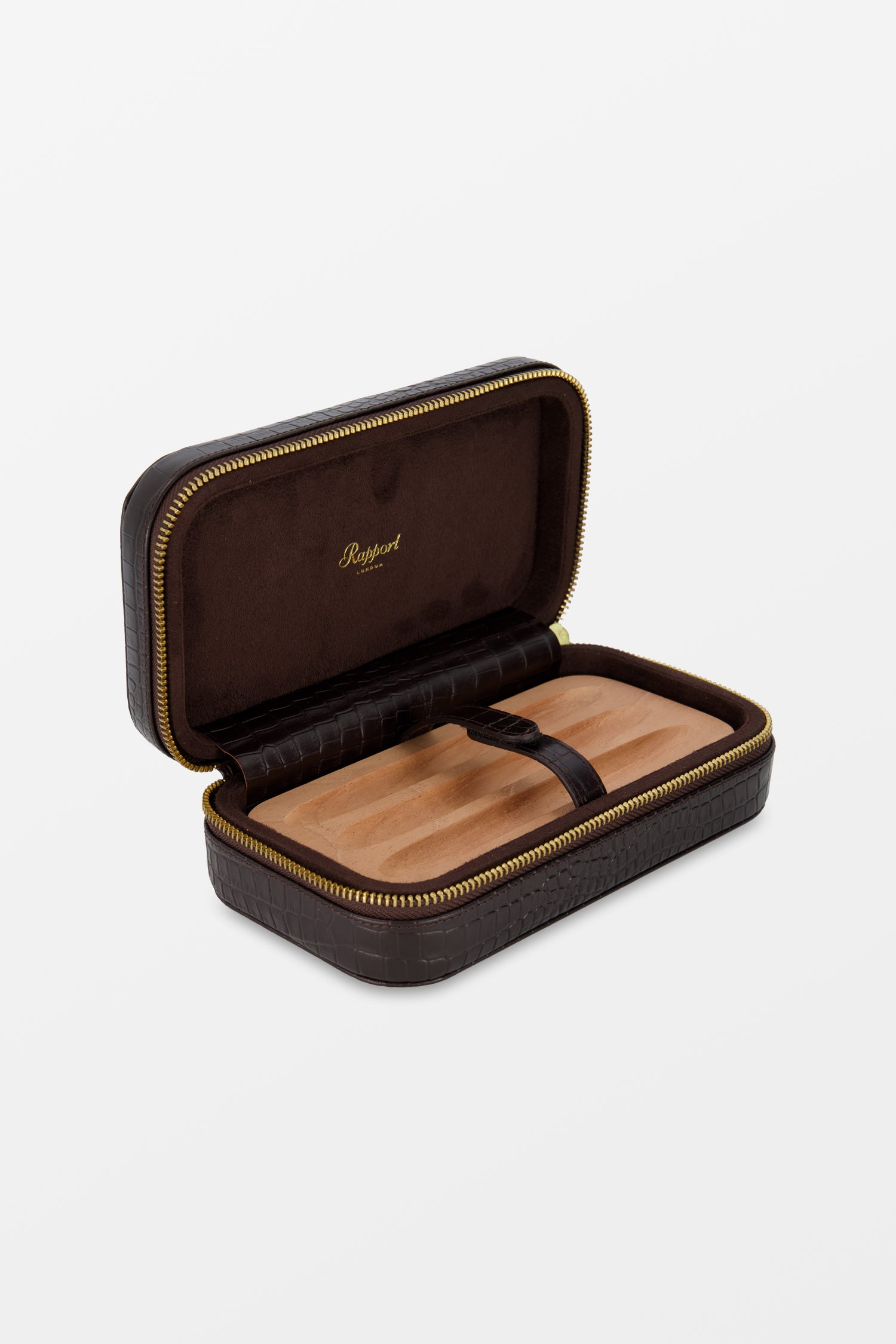 Rapport Brown Croco Brompton Three Cigar Case