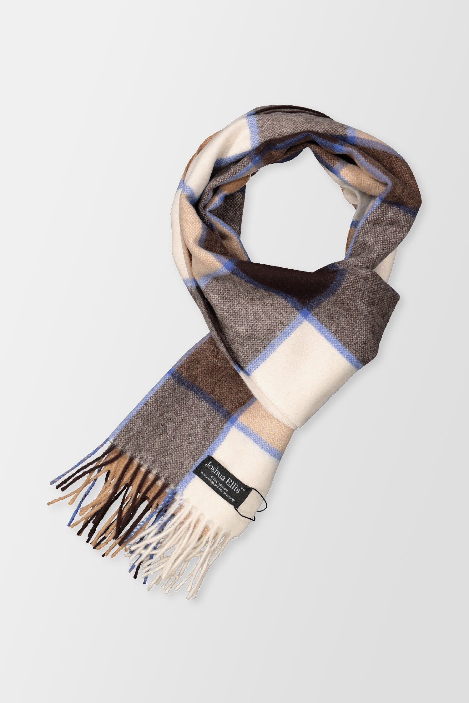 Joshua Ellis Beige Classic Check Brushed Fudge Scarf
