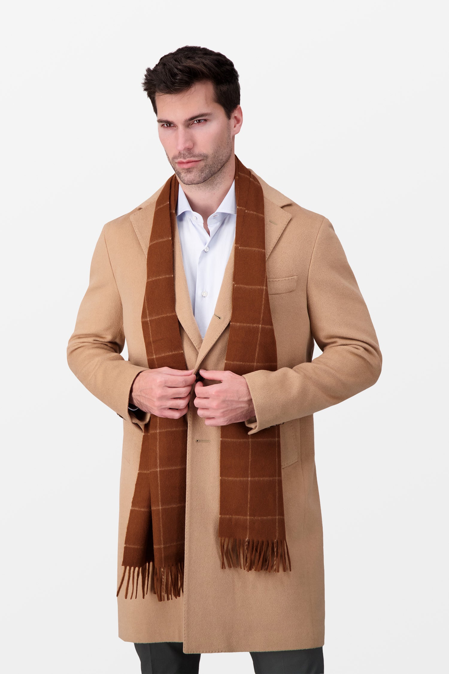 Joshua Ellis Brown Windowpane Crocket/Dark Fawn Scarf