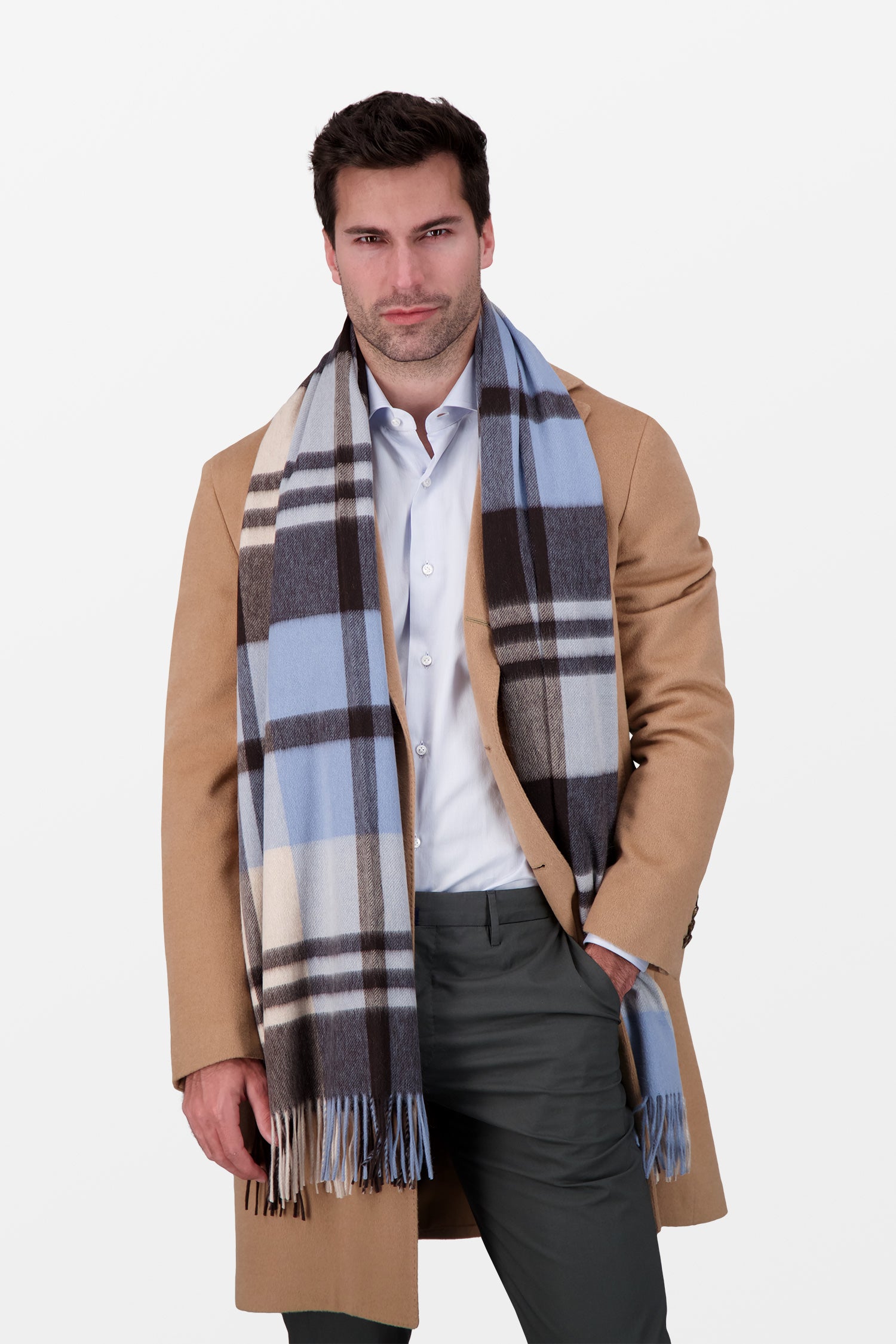 Joshua Ellis Dark Brown Classic Black Watch Ripple Scarf