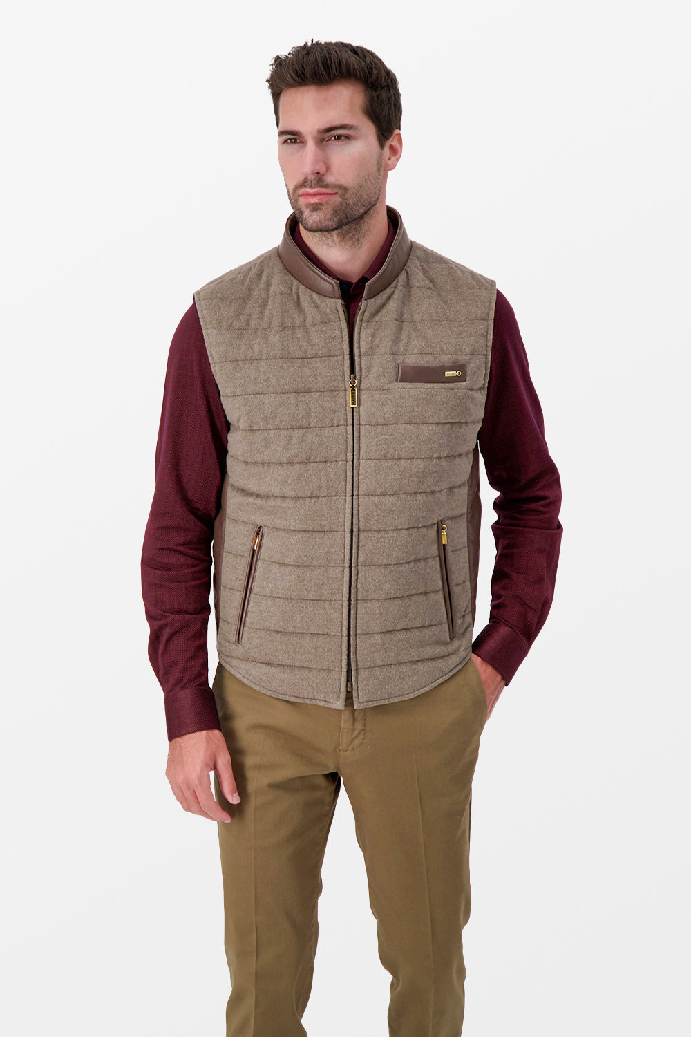 Zilli Beige Wool & Silk W/ Leather Vest