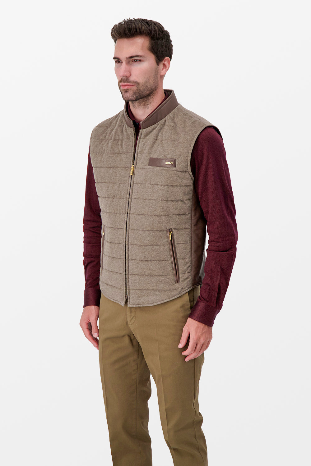 Zilli Beige Wool & Silk W/ Leather Vest