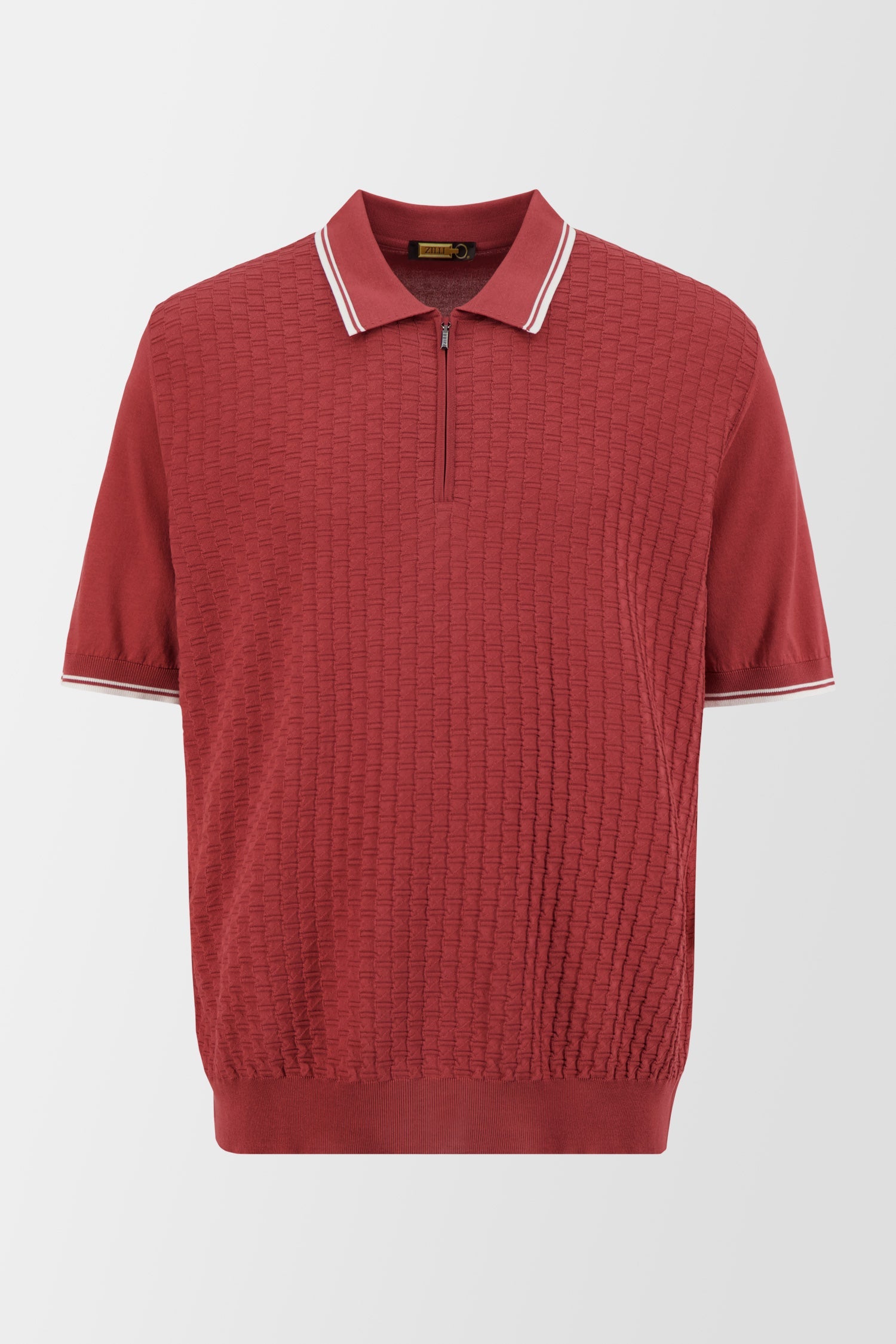 Zilli Burgundy Zipped Diamond Cut Polo