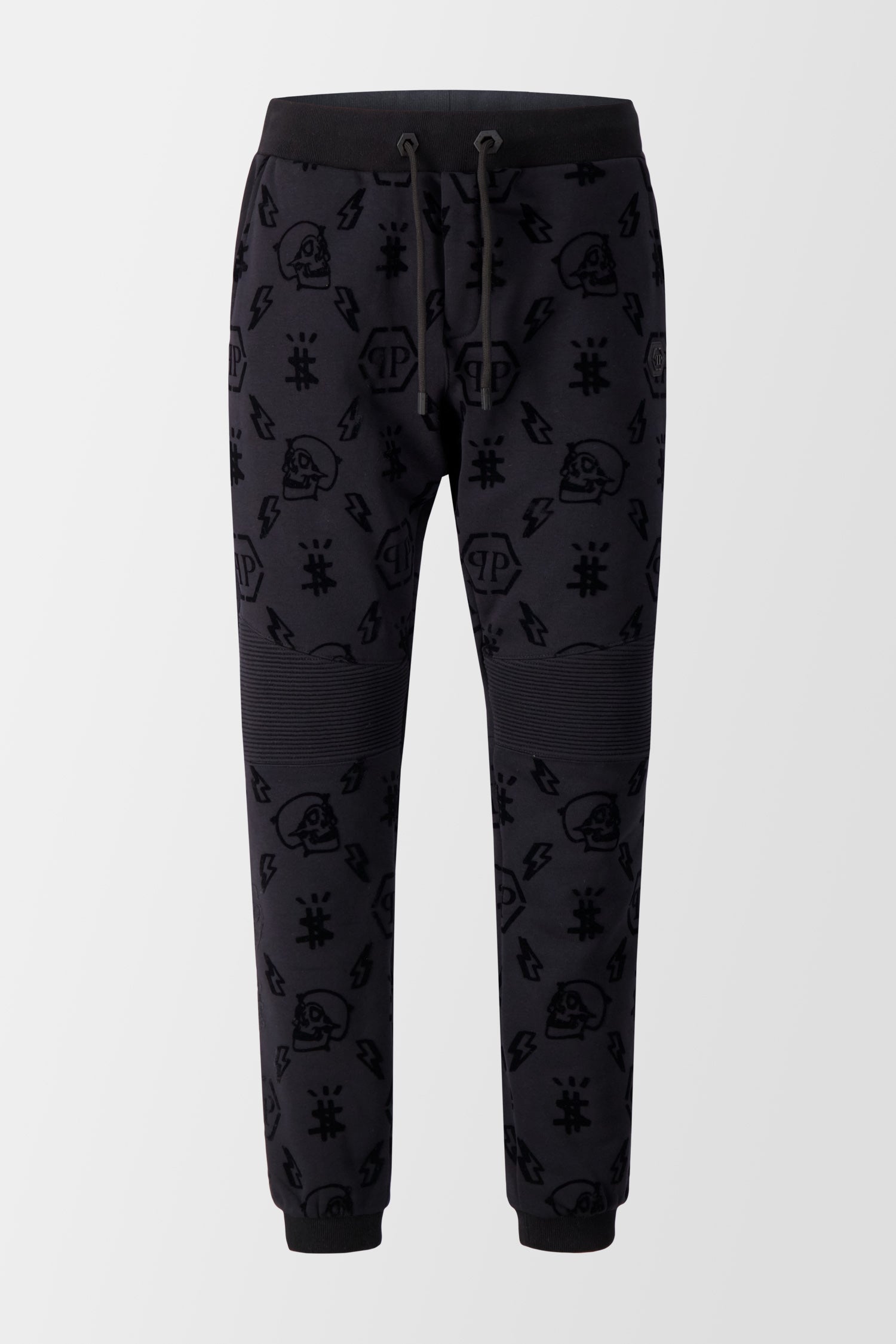 Philipp Plein Black Flock Monogram Jogging Trousers