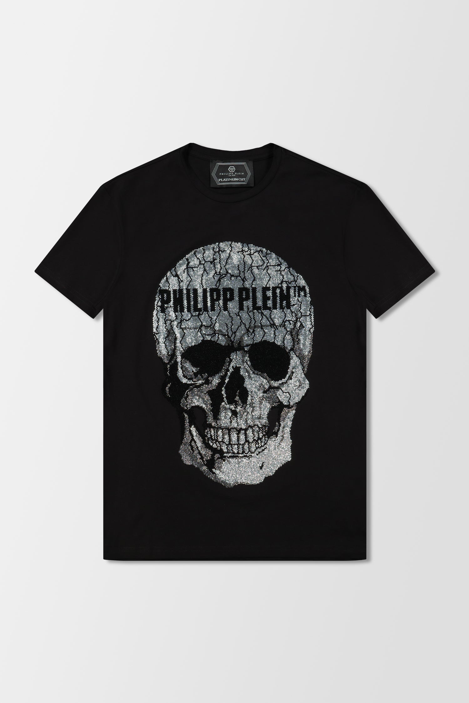 Philipp Plein Black Round Neck SS Skull Rhinestone T-Shirt