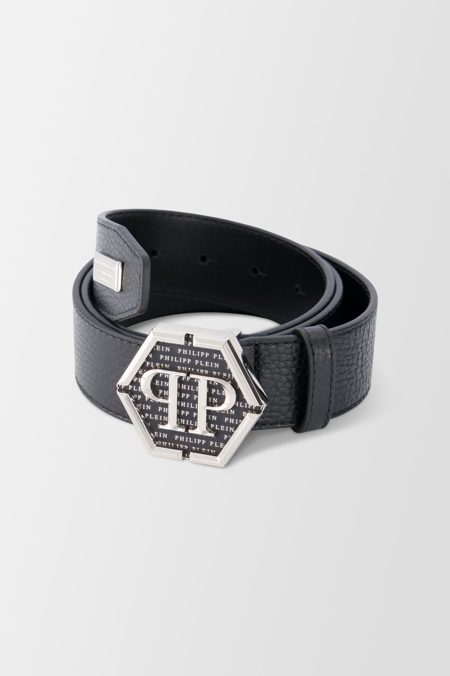 Philipp Plein Black Leather Hexagon Belt