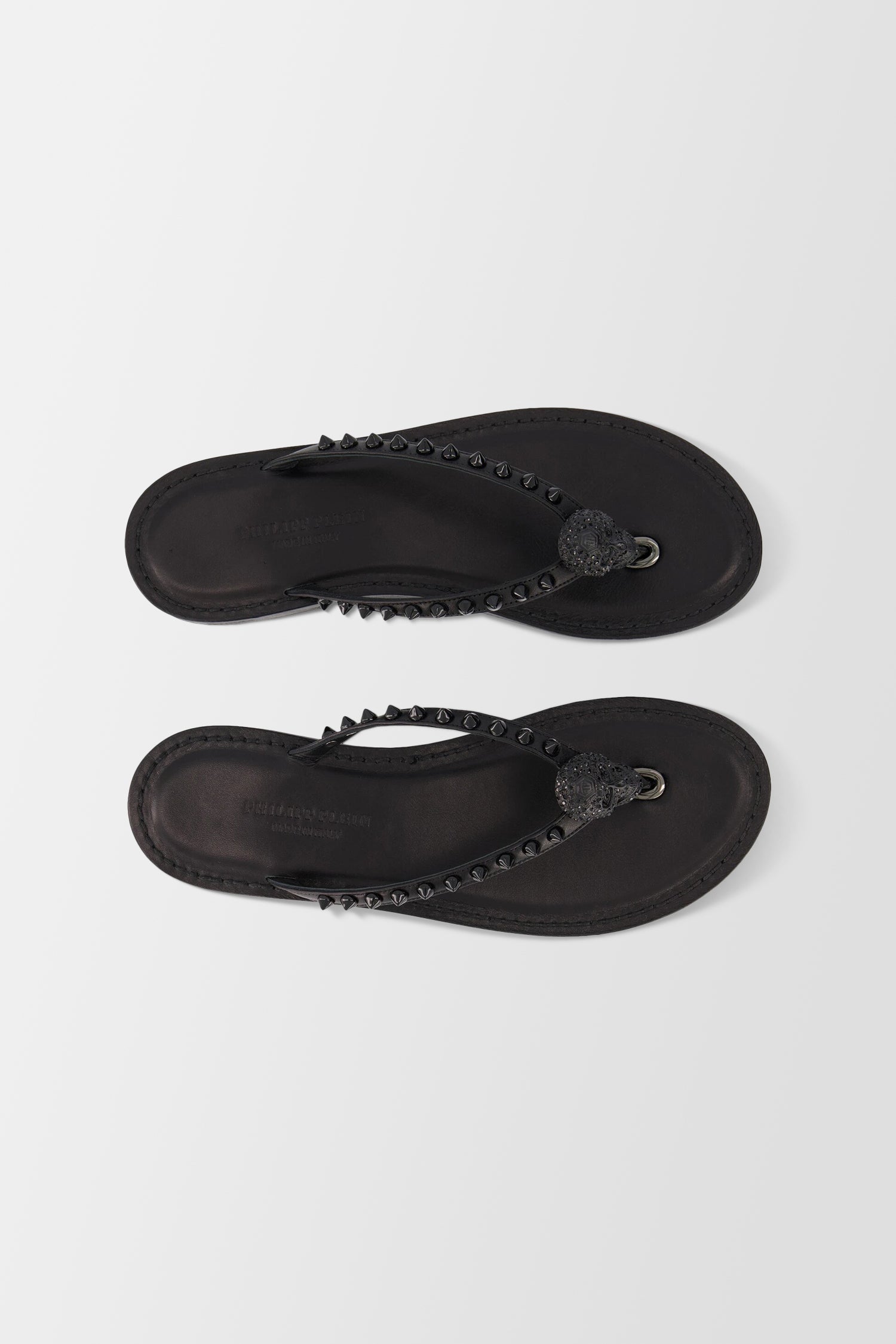 Philipp Plein Black Leather Flip Flops