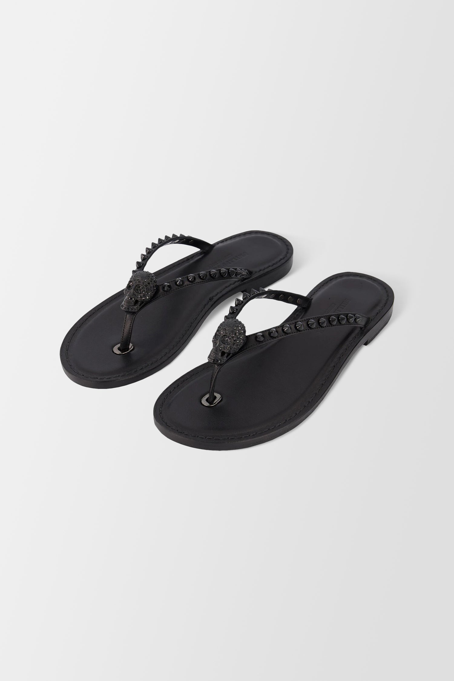 Philipp Plein Black Leather Flip Flops