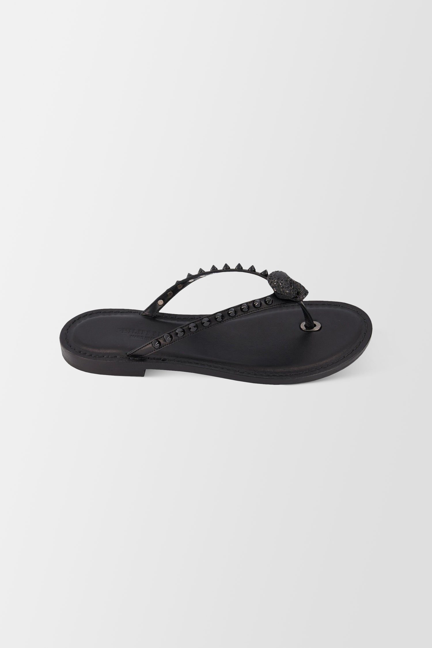 Philipp Plein Black Leather Flip Flops