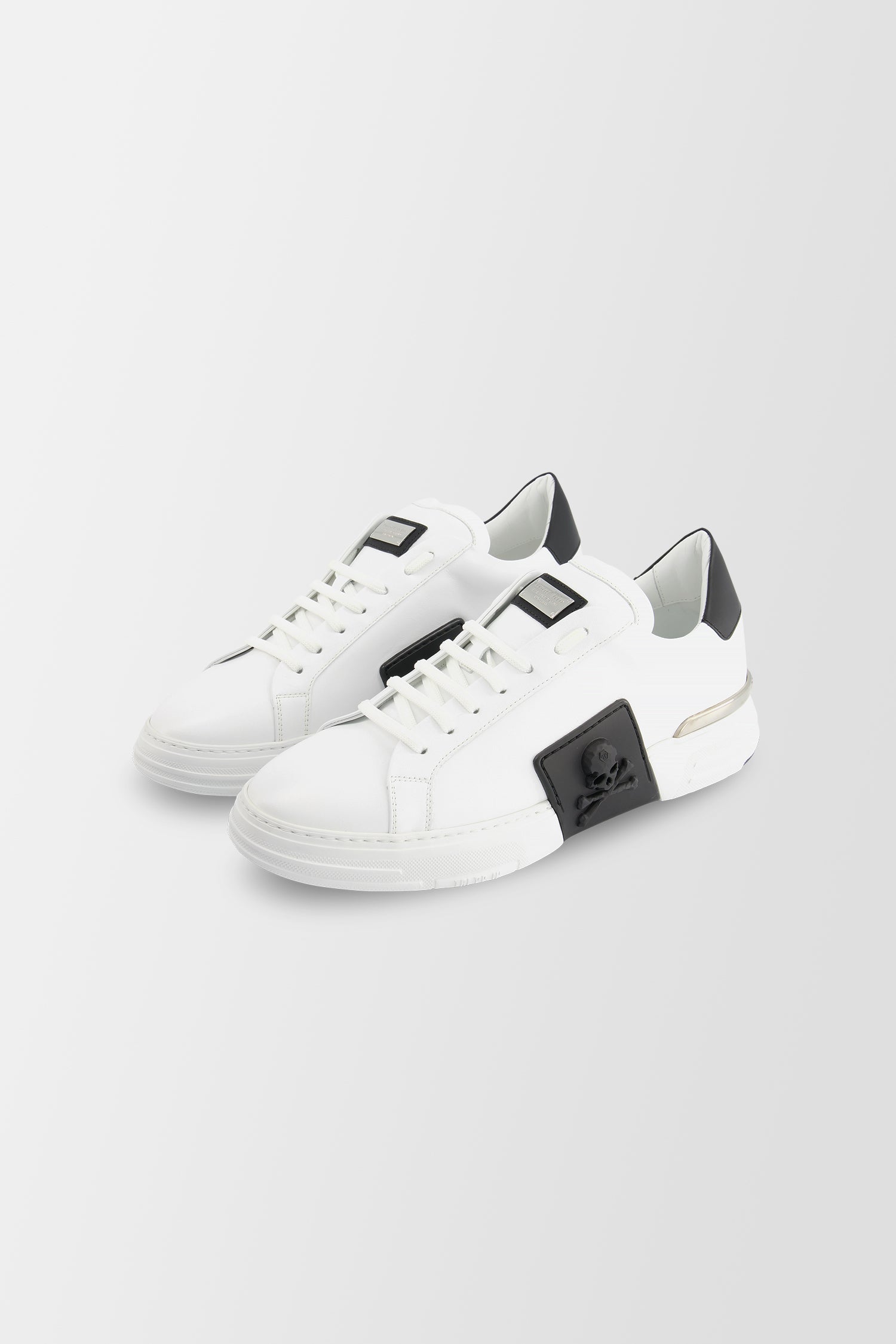 Philipp Plein White/Black Phantom KICK$ Lo-Top Skull Sneakers