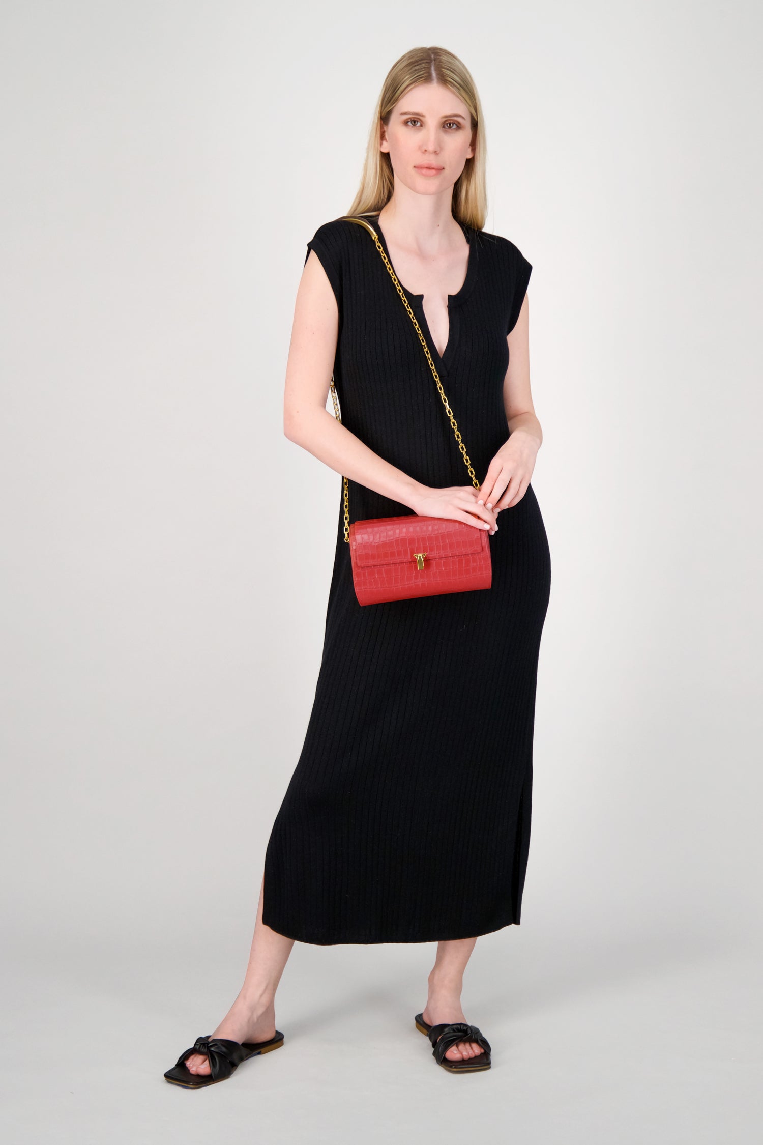 The Volon Red Crocodile Print PO Trunk Bag