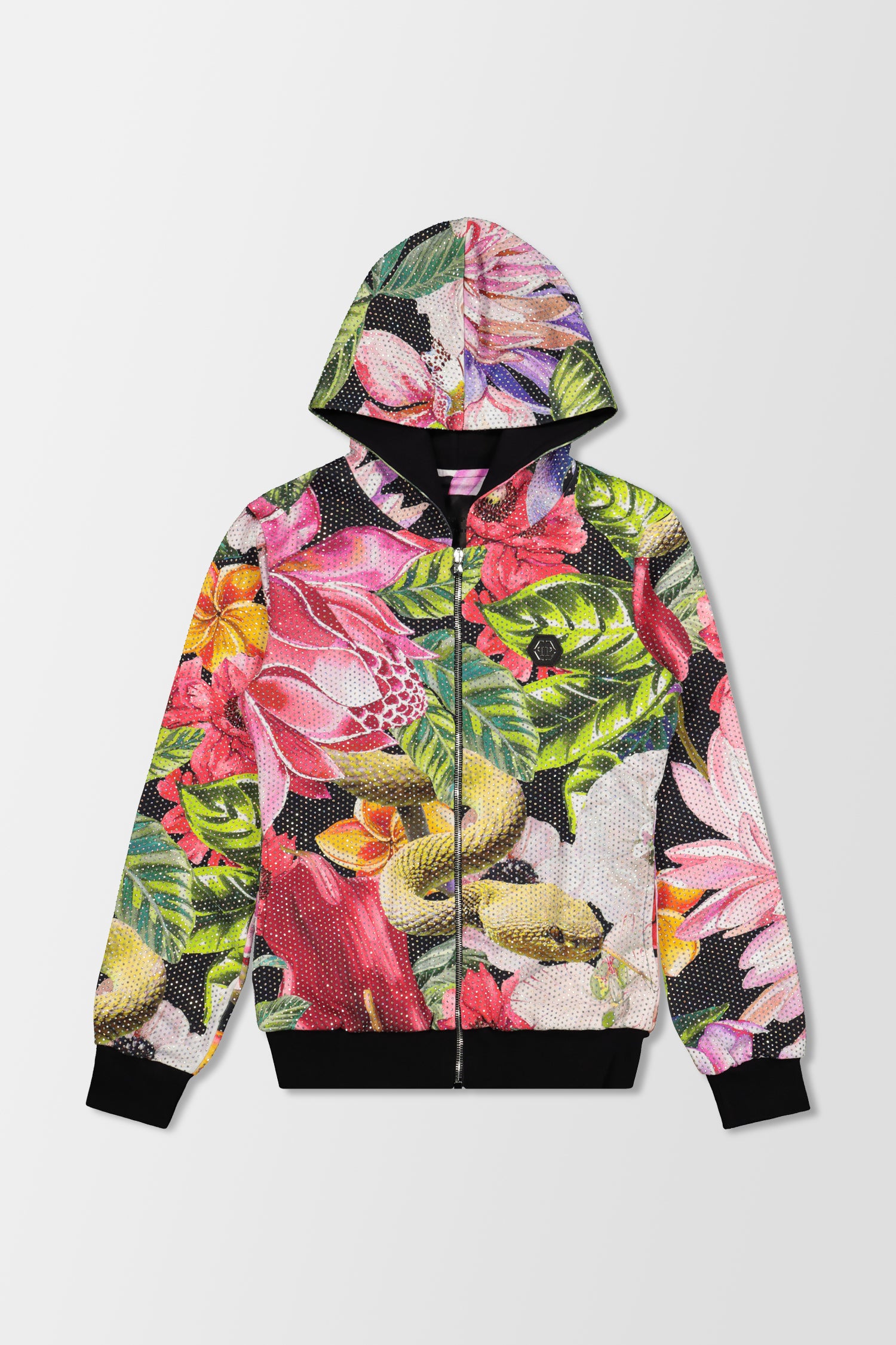 Philipp Plein Black Flowers Hoodie Sweatjacket