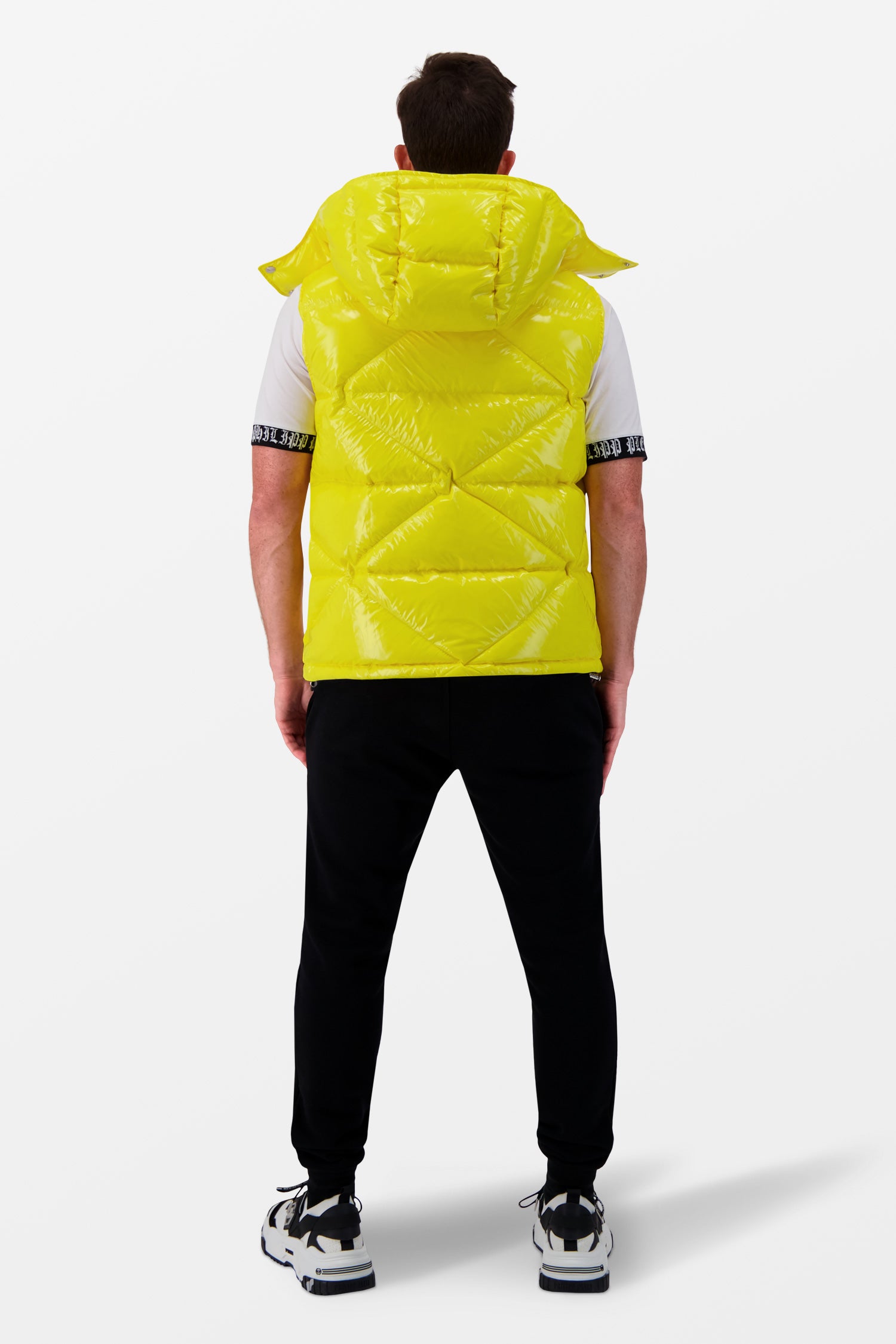 Philipp Plein Yellow Sleeveless Quilted Down jacket Hexagon