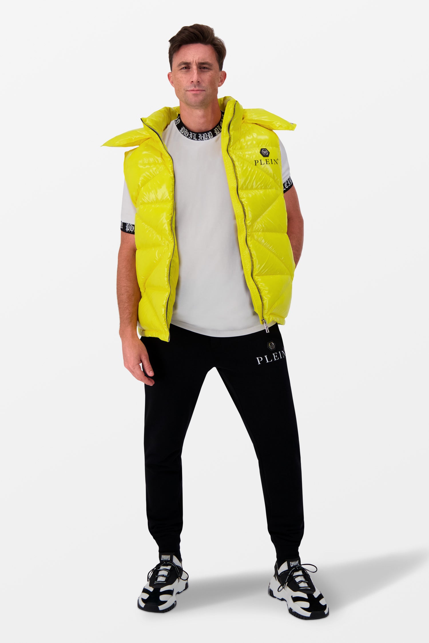 Philipp Plein Yellow Sleeveless Quilted Down jacket Hexagon