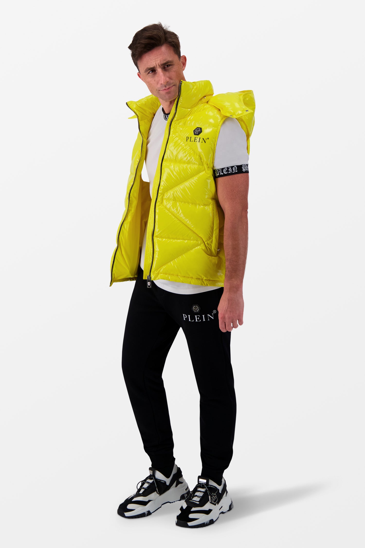 Philipp Plein Yellow Sleeveless Quilted Down jacket Hexagon