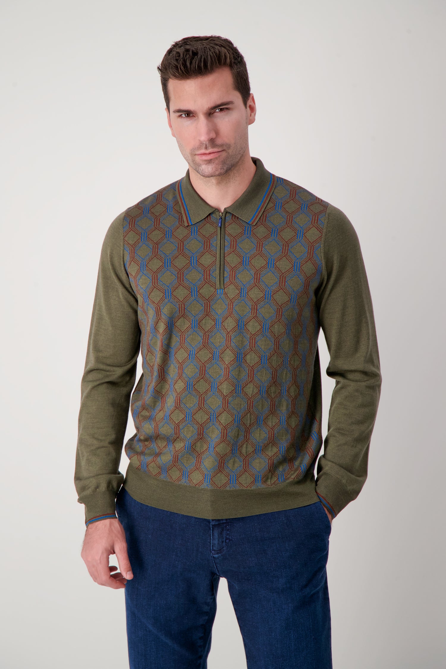 Zilli Green Long Sleeve Polo Sweater