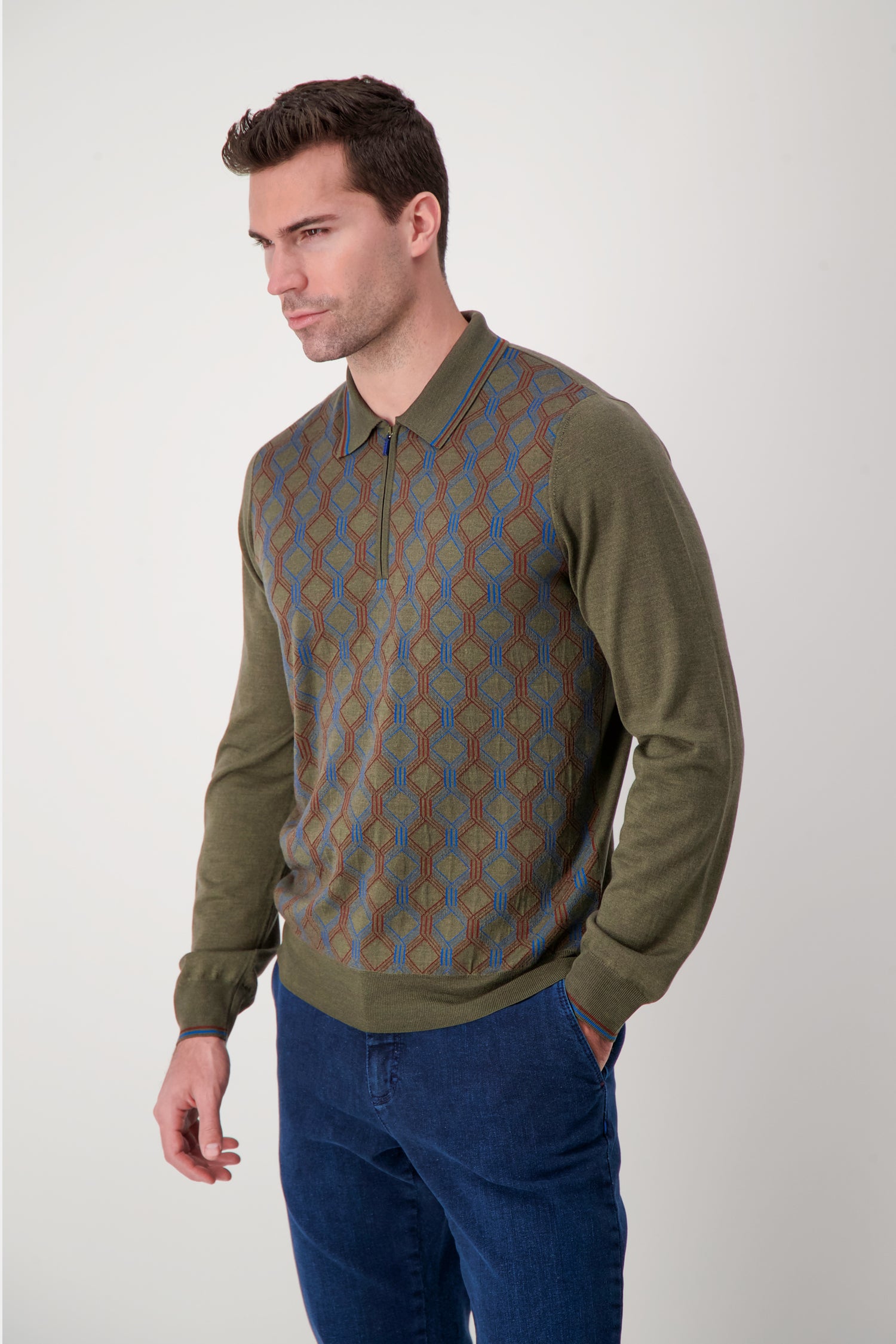 Zilli Green Long Sleeve Polo Sweater