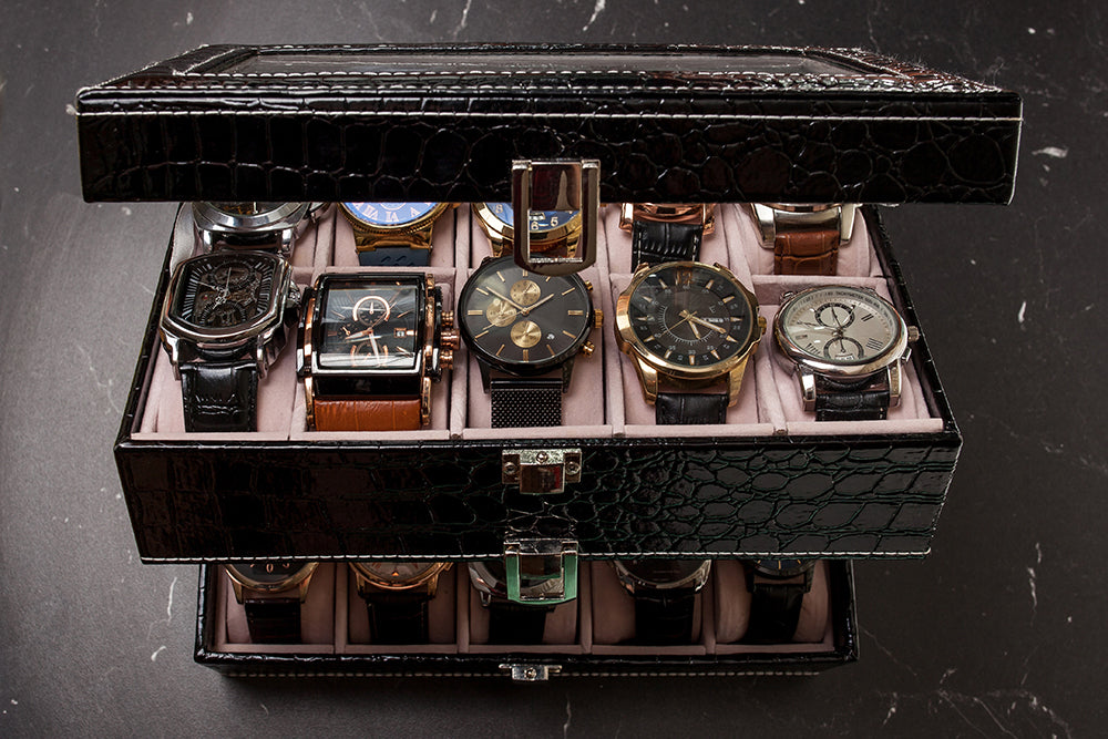Stylish interior and travel accessory – status-showing watch box for expensive watches