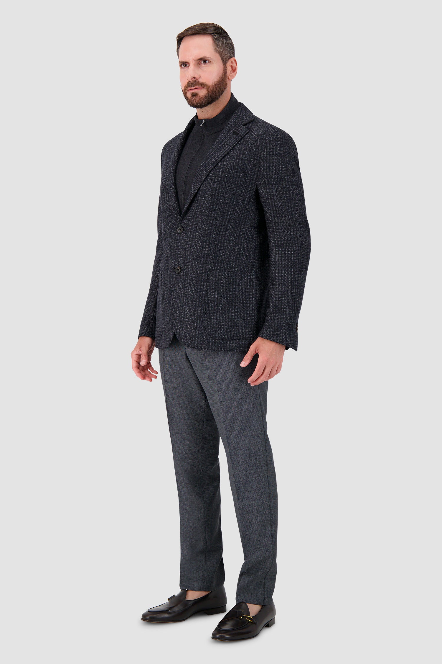 Corneliani Charcoal Wool Jacket with knit insert