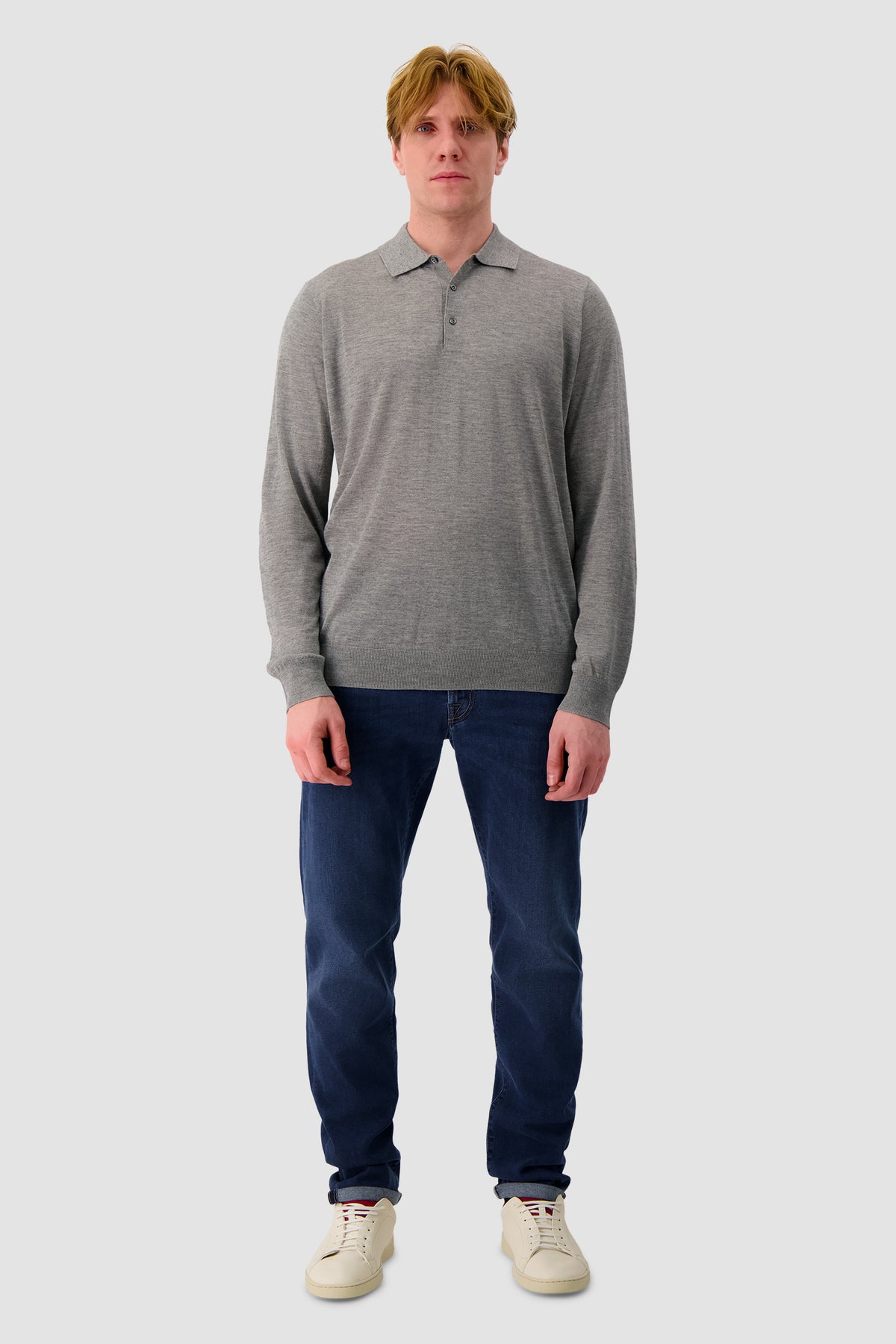 Polo zippé en cachemire vert armée Pashmere avec détail en maille ajourée