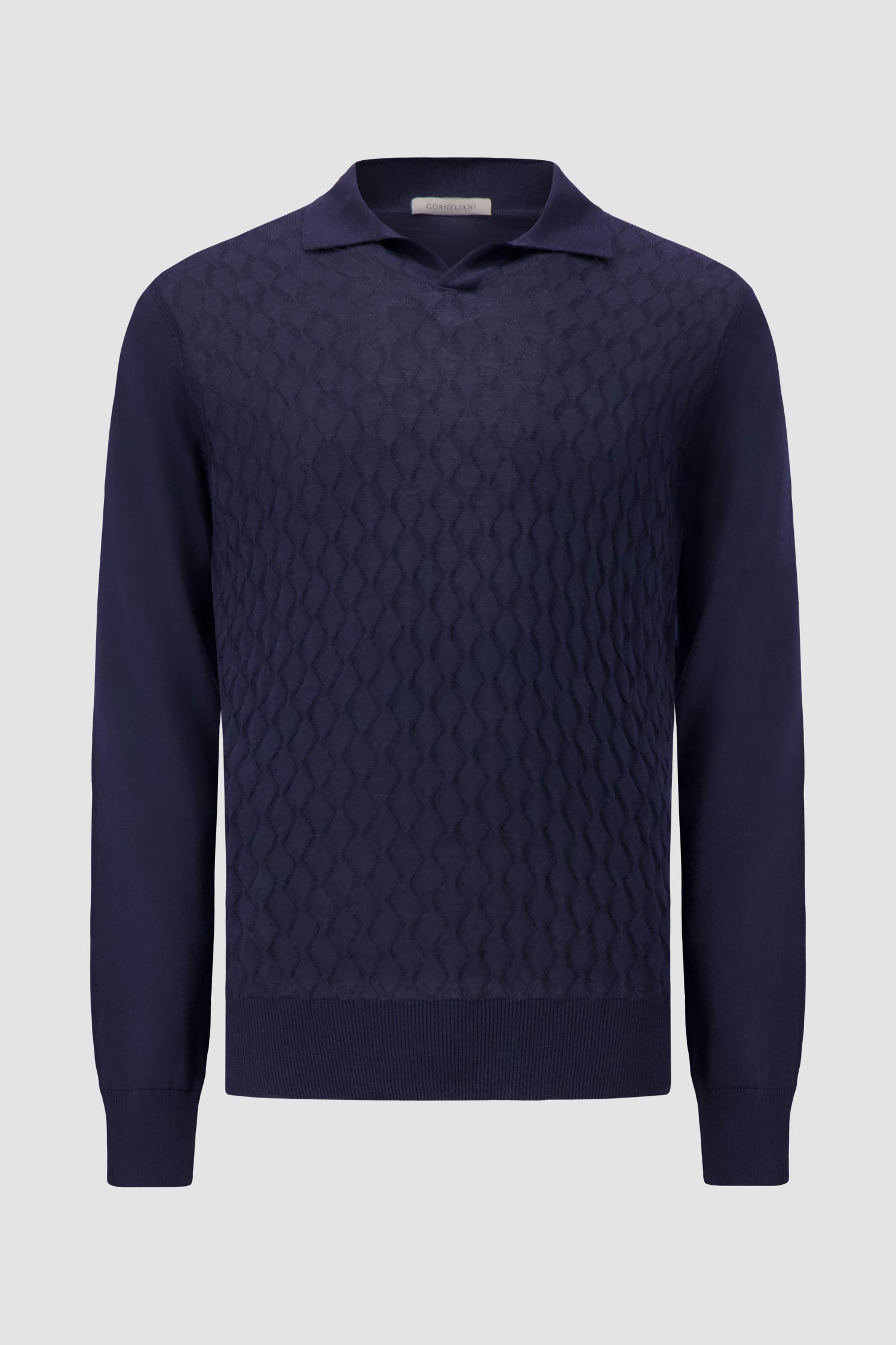 Polo zippé en cachemire vert armée Pashmere avec détail en maille ajourée