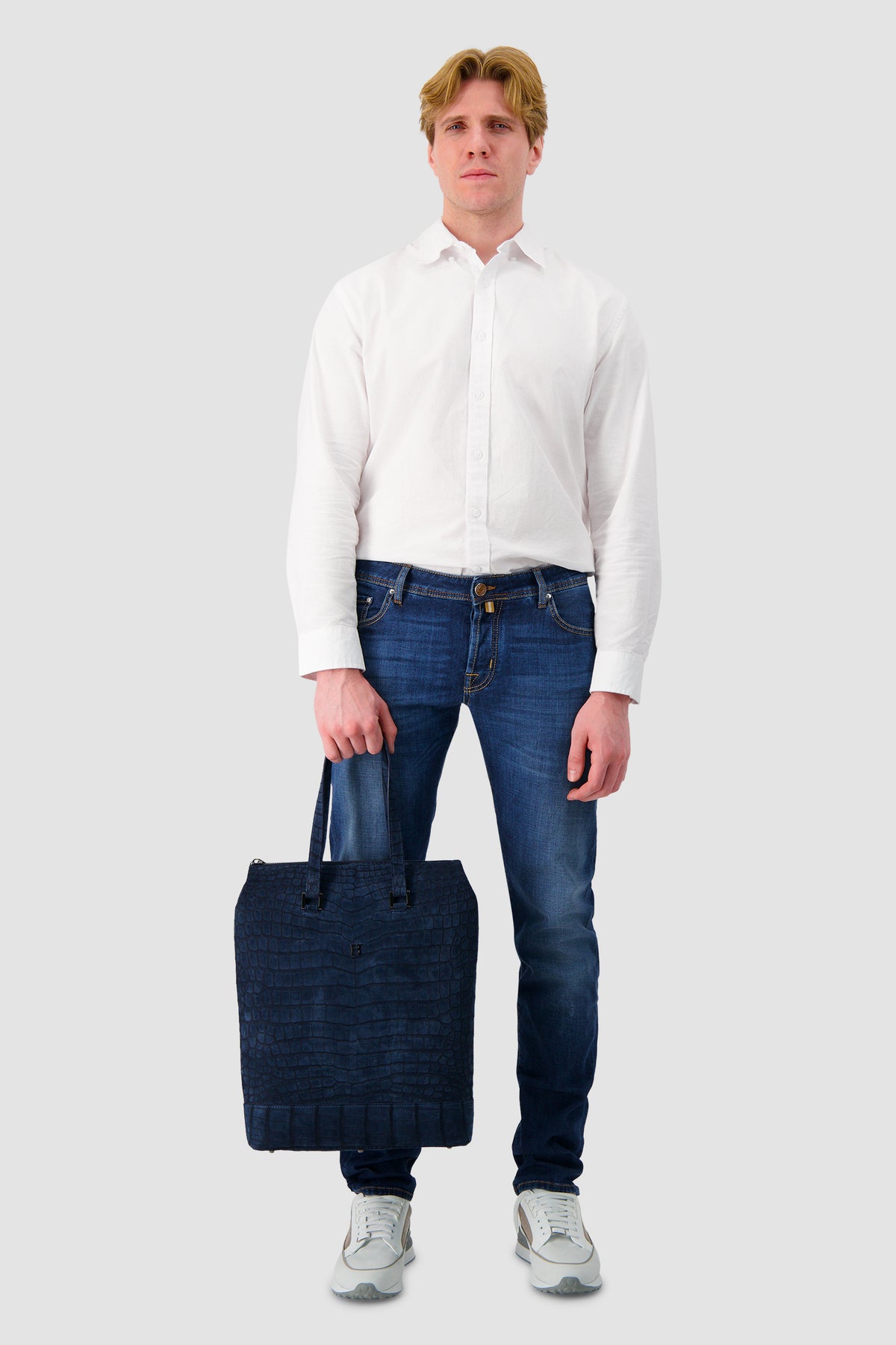 Hettabretz Navy Shaved Croc Tote Bag