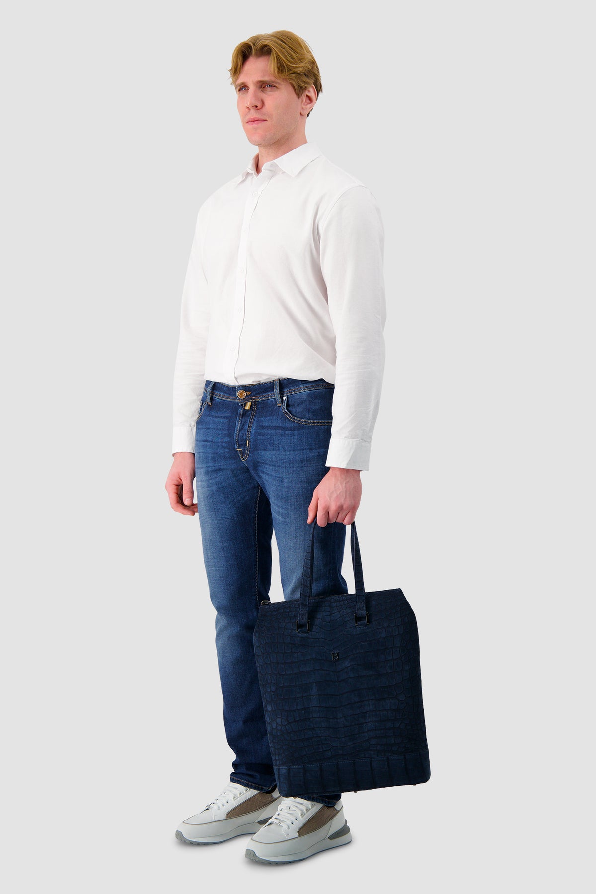 Hettabretz Navy Shaved Croc Tote Bag