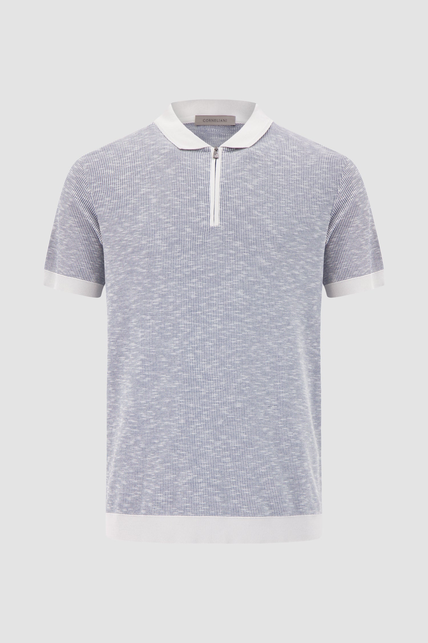 Polo zippé en cachemire vert armée Pashmere avec détail en maille ajourée
