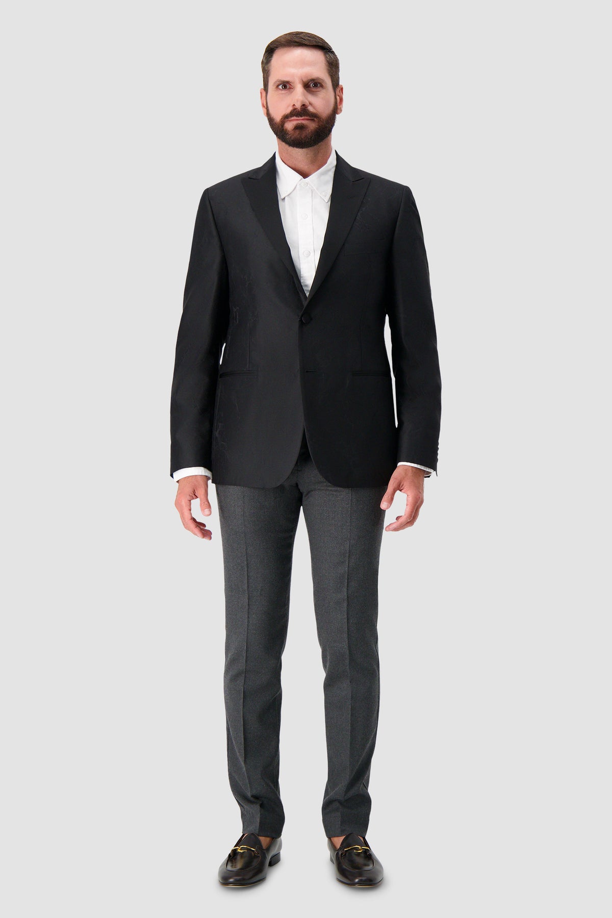 Corneliani Black Marble Print Satin Lapel Tuxedo Jacket