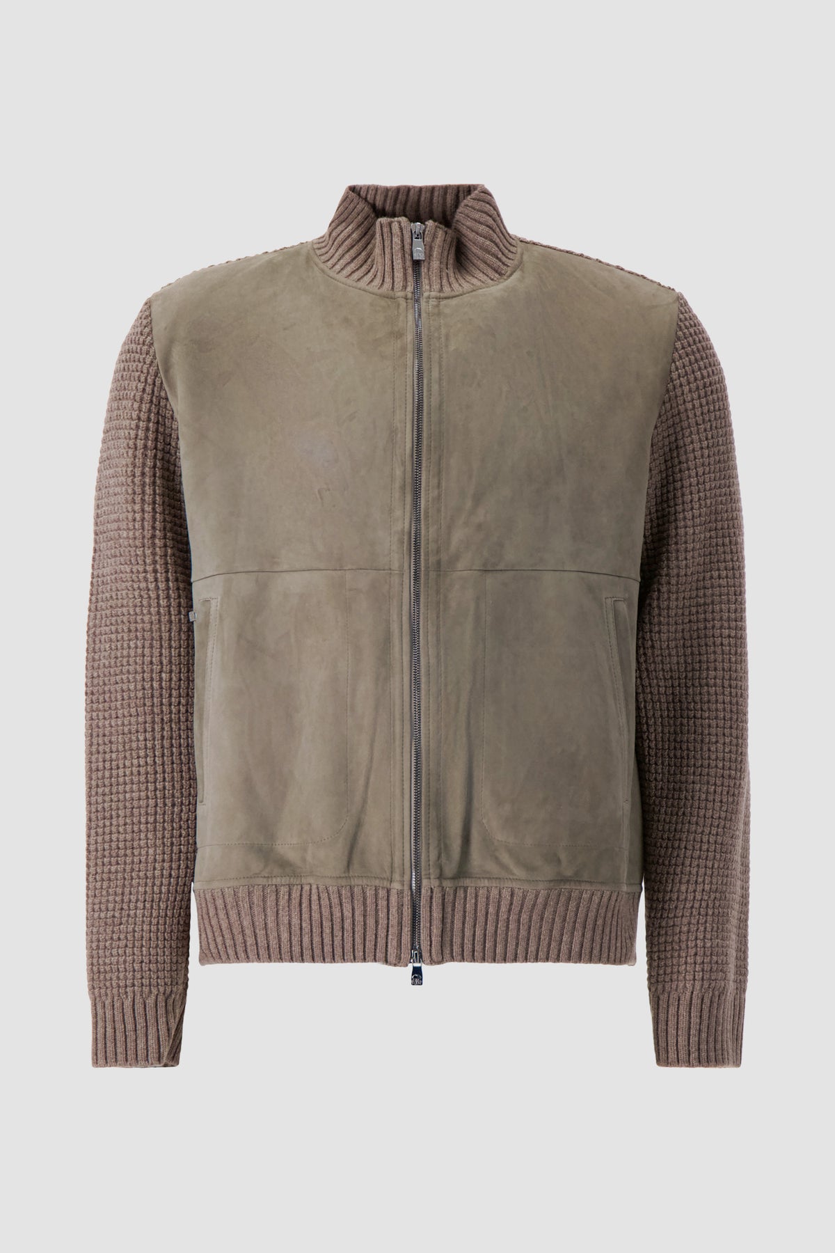 Corneliani Taupe Suede and Knit Zip Jacket