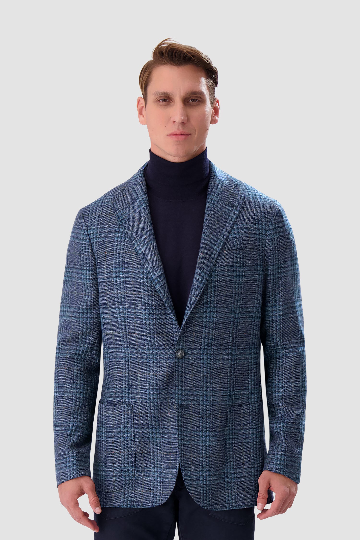 Barba Napoli Blue Checkered Long 2B Blazer