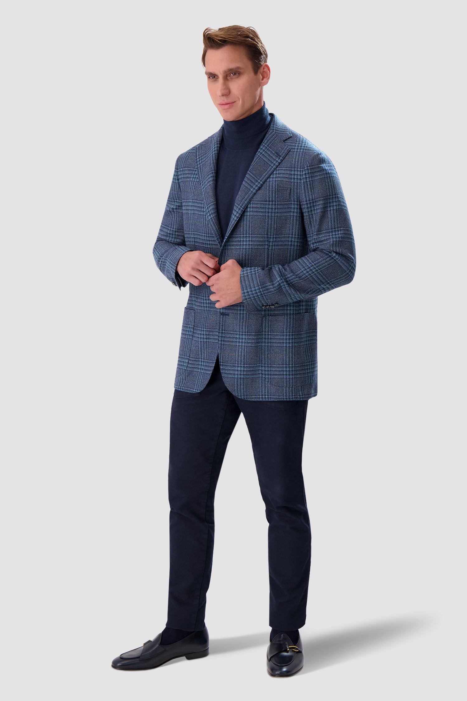 Barba Napoli Blue Checkered Long 2B Blazer