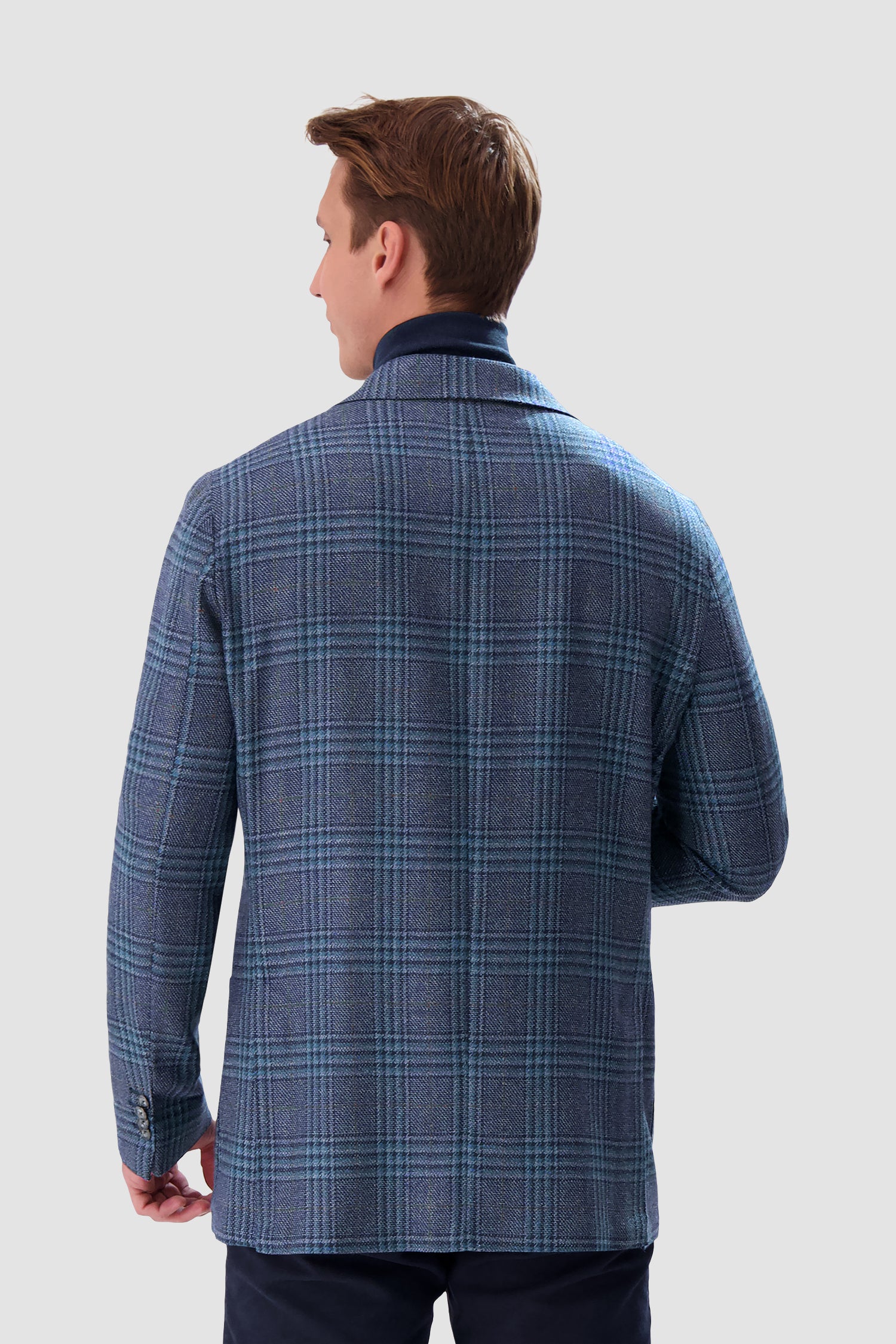 Barba Napoli Blue Checkered Long 2B Blazer