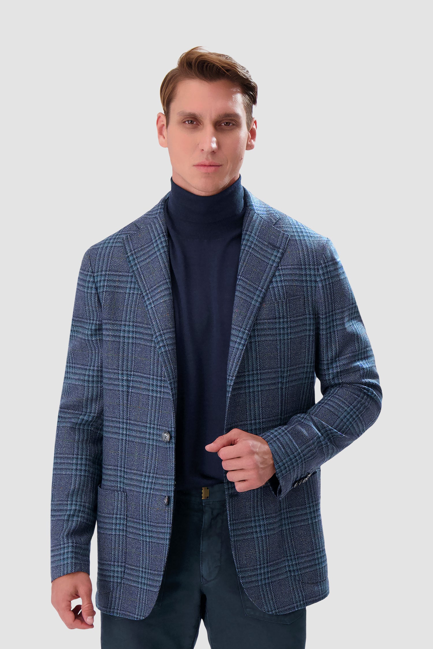 Barba Napoli Blue Checkered Long 2B Blazer