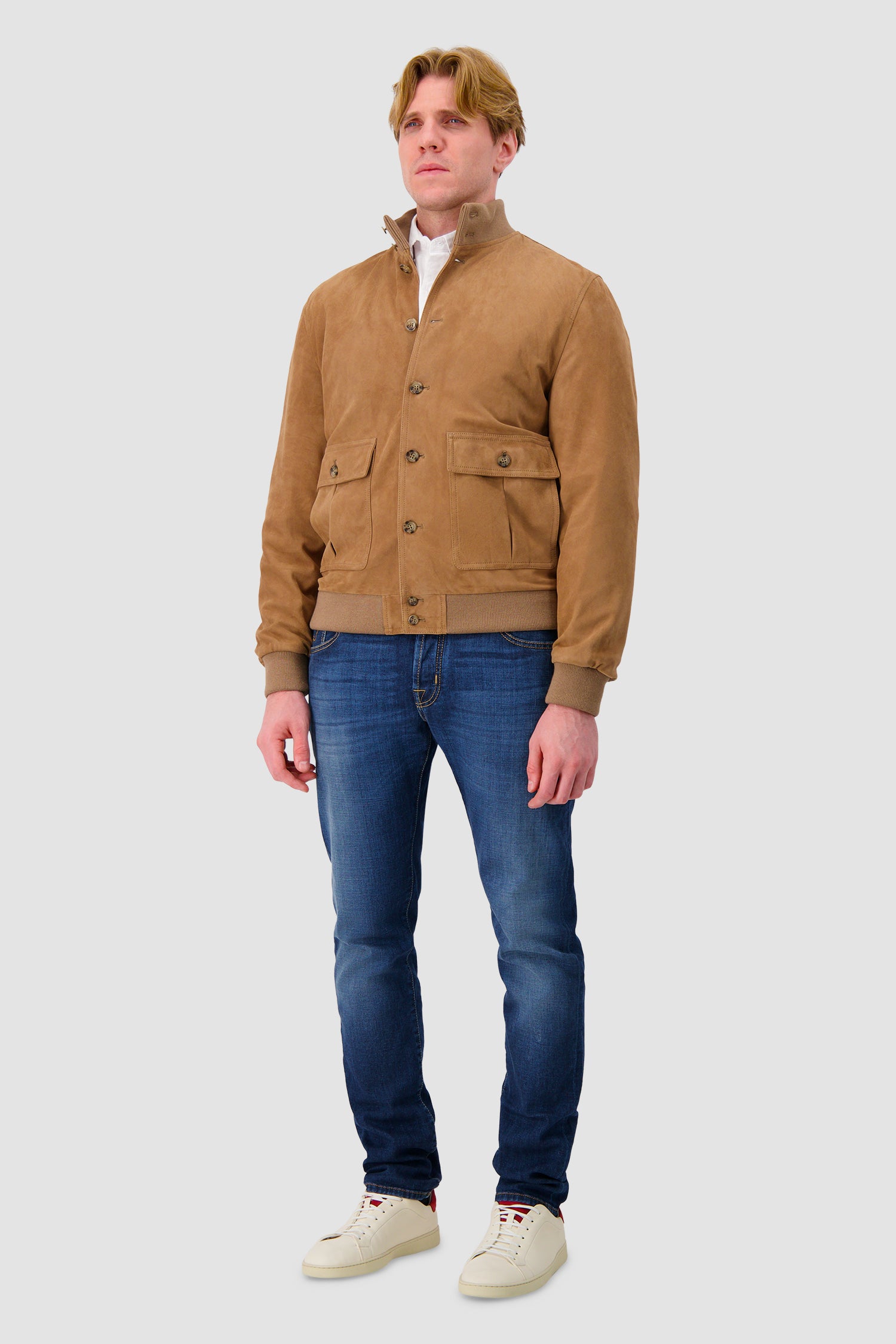 Valstar Camel Suede Utility Bomber Jacket
