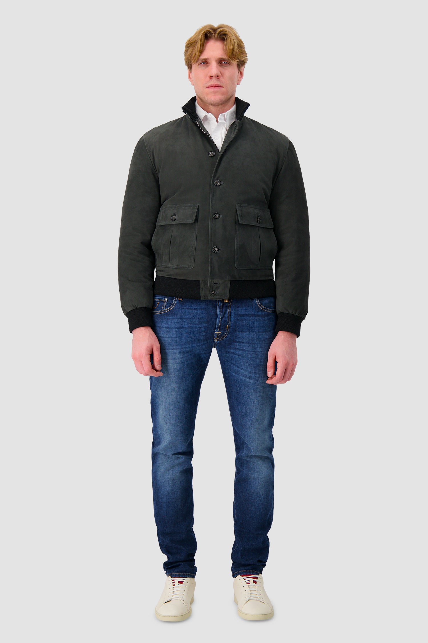 Valstar Grey Suede Padded Utility Bomber Jacket