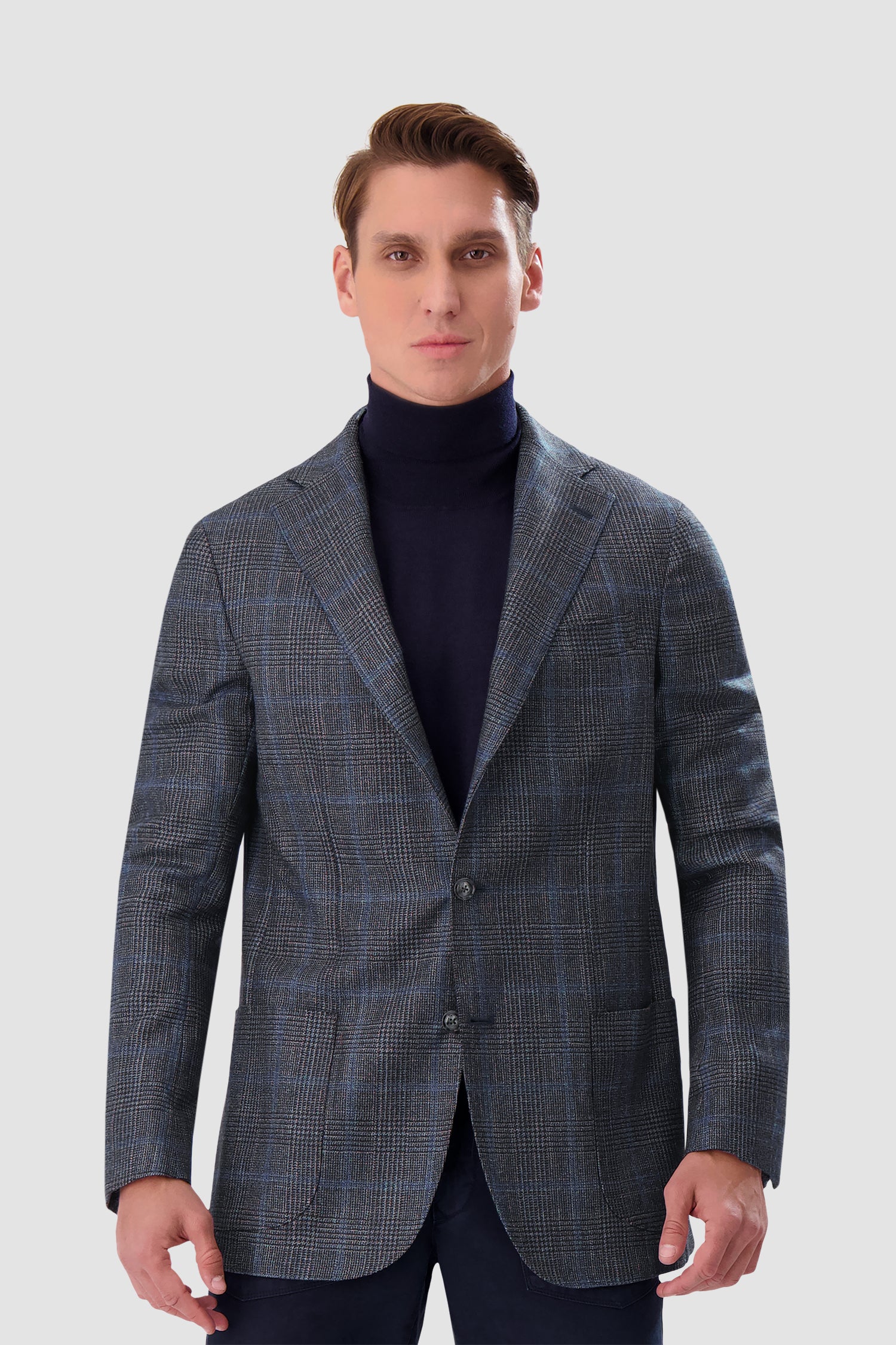 Barba Napoli Grey/Blue Checkered Long 2B Blazer